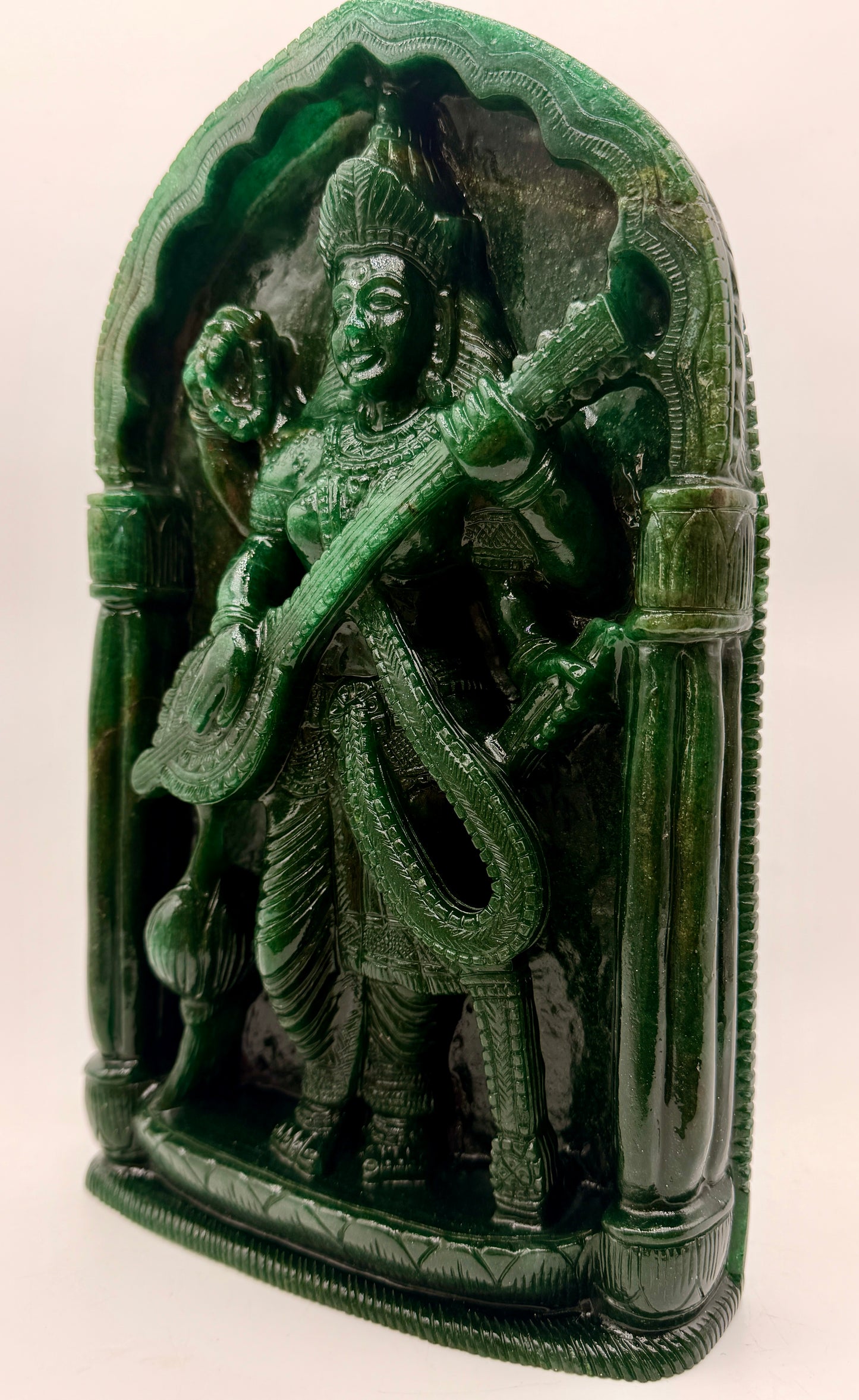 Green sparkling Aventurine carved Crystal Saraswati Altar