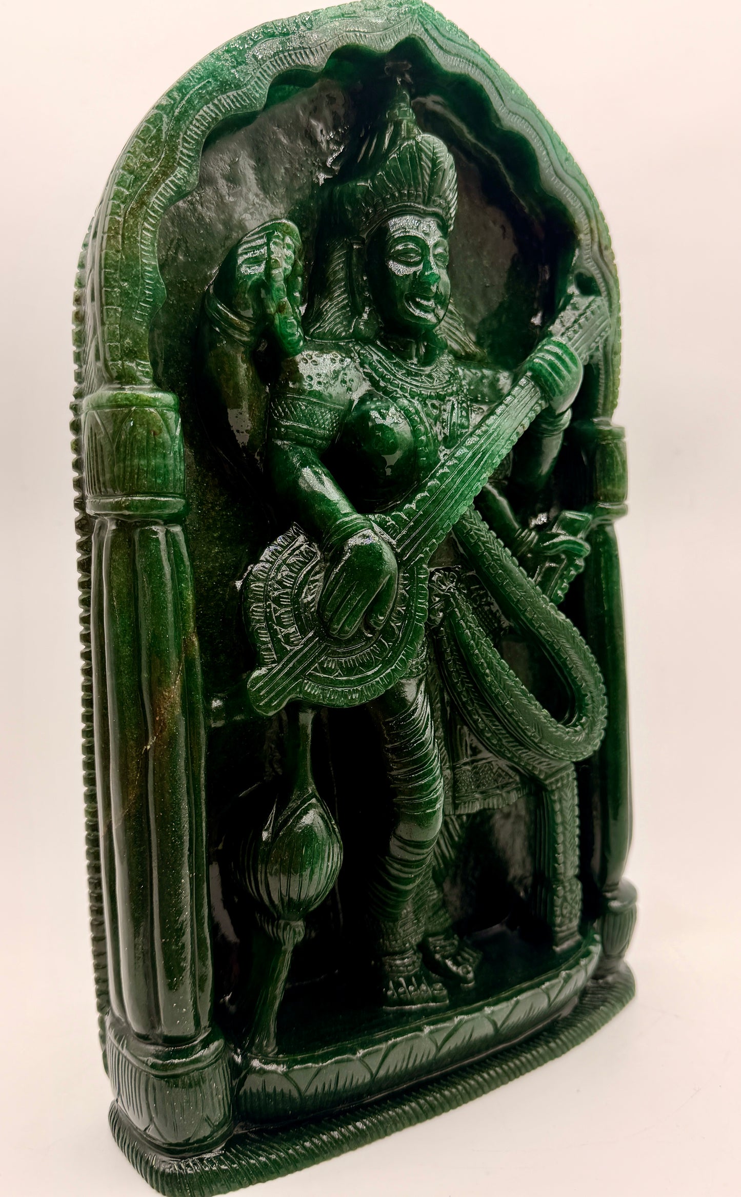 Green sparkling Aventurine carved Crystal Saraswati Altar