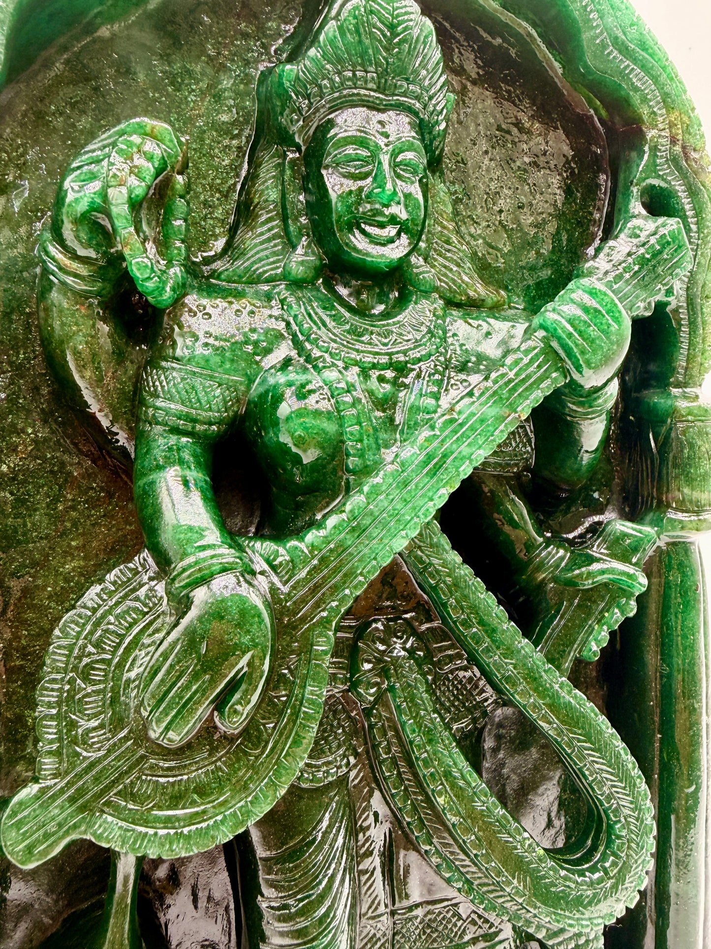 Green sparkling Aventurine carved Crystal Saraswati Altar