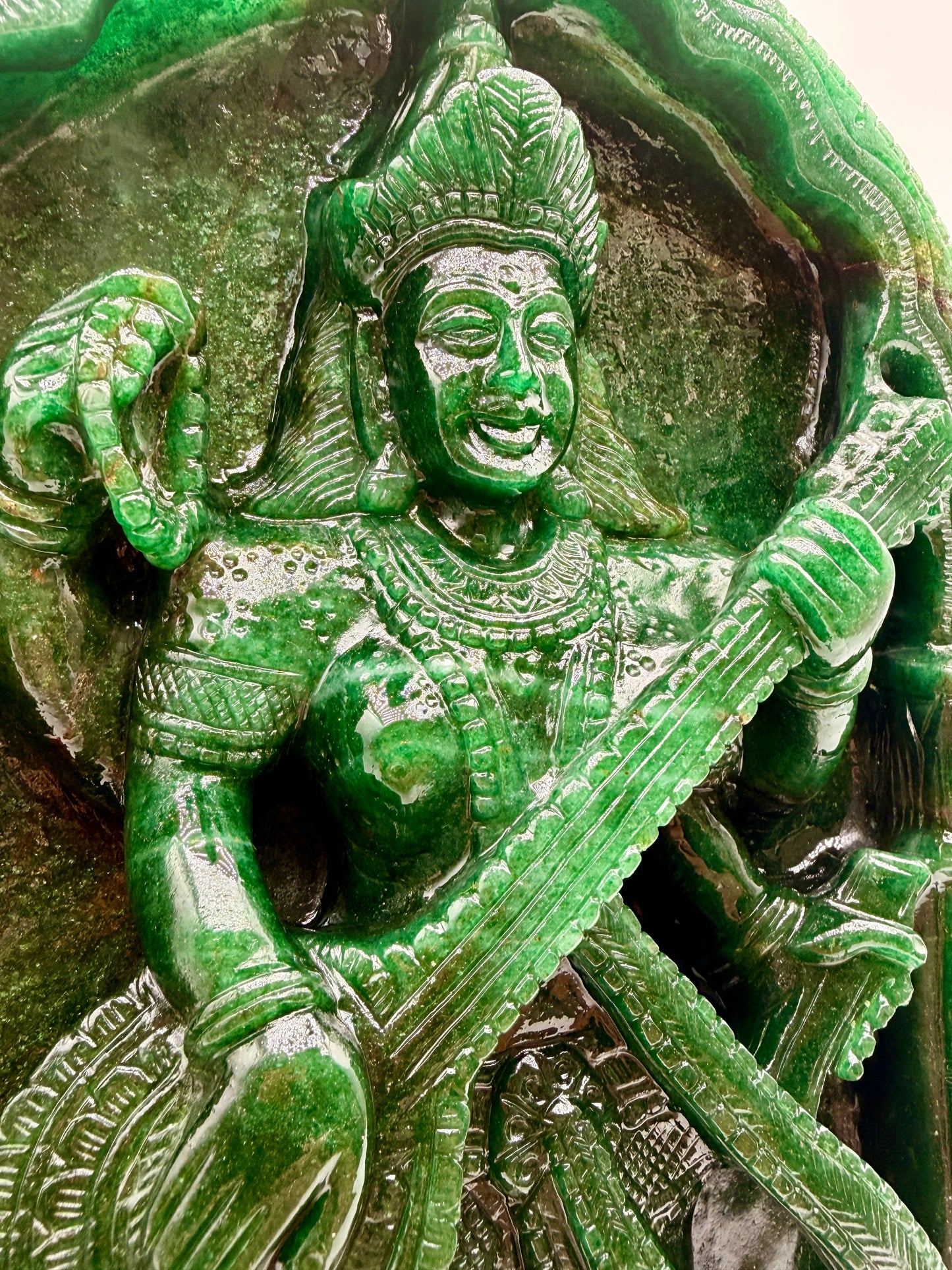 Green sparkling Aventurine carved Crystal Saraswati Altar