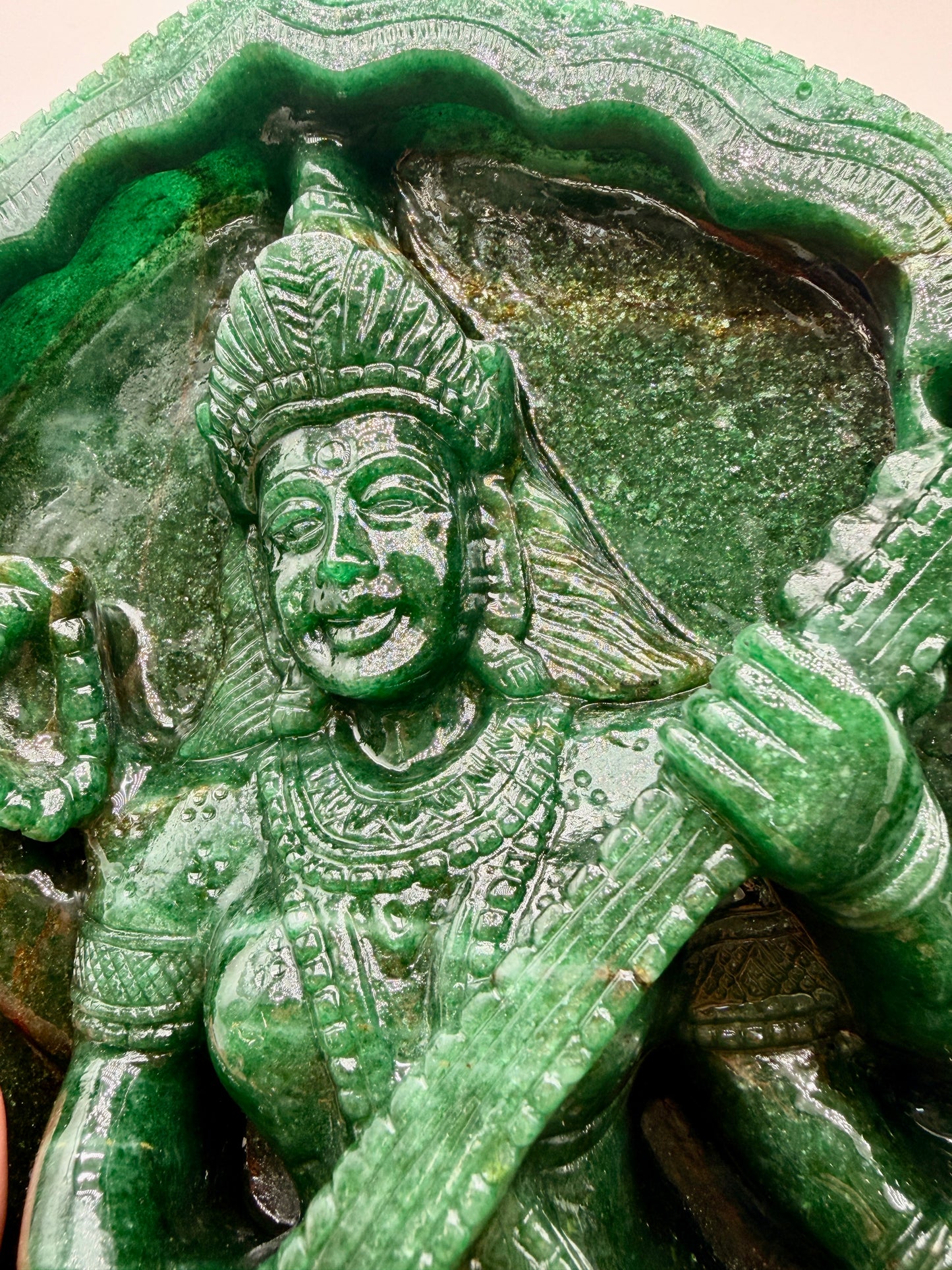 Green sparkling Aventurine carved Crystal Saraswati Altar