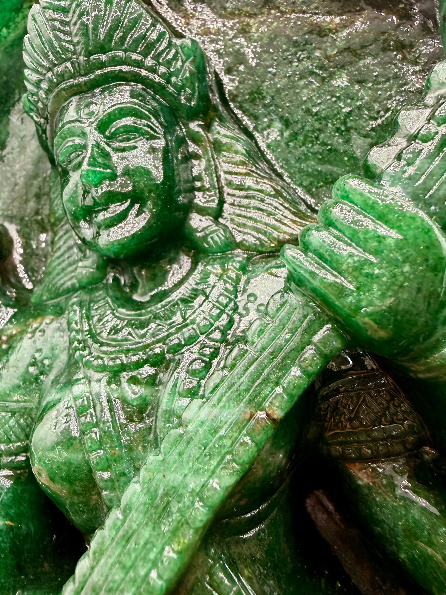 Green sparkling Aventurine carved Crystal Saraswati Altar