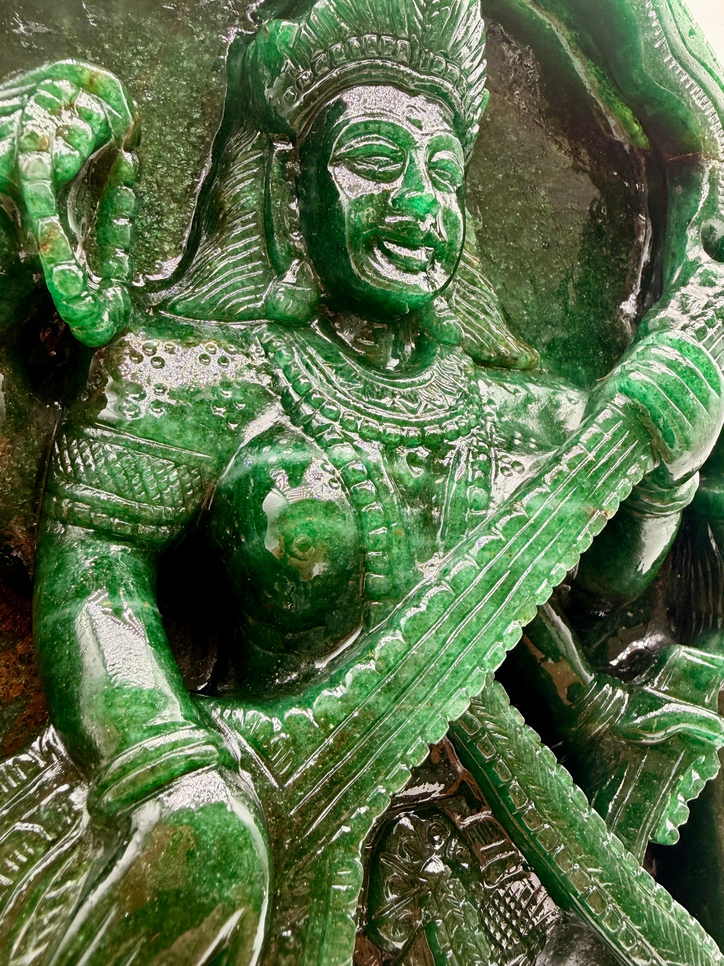 Green sparkling Aventurine carved Crystal Saraswati Altar