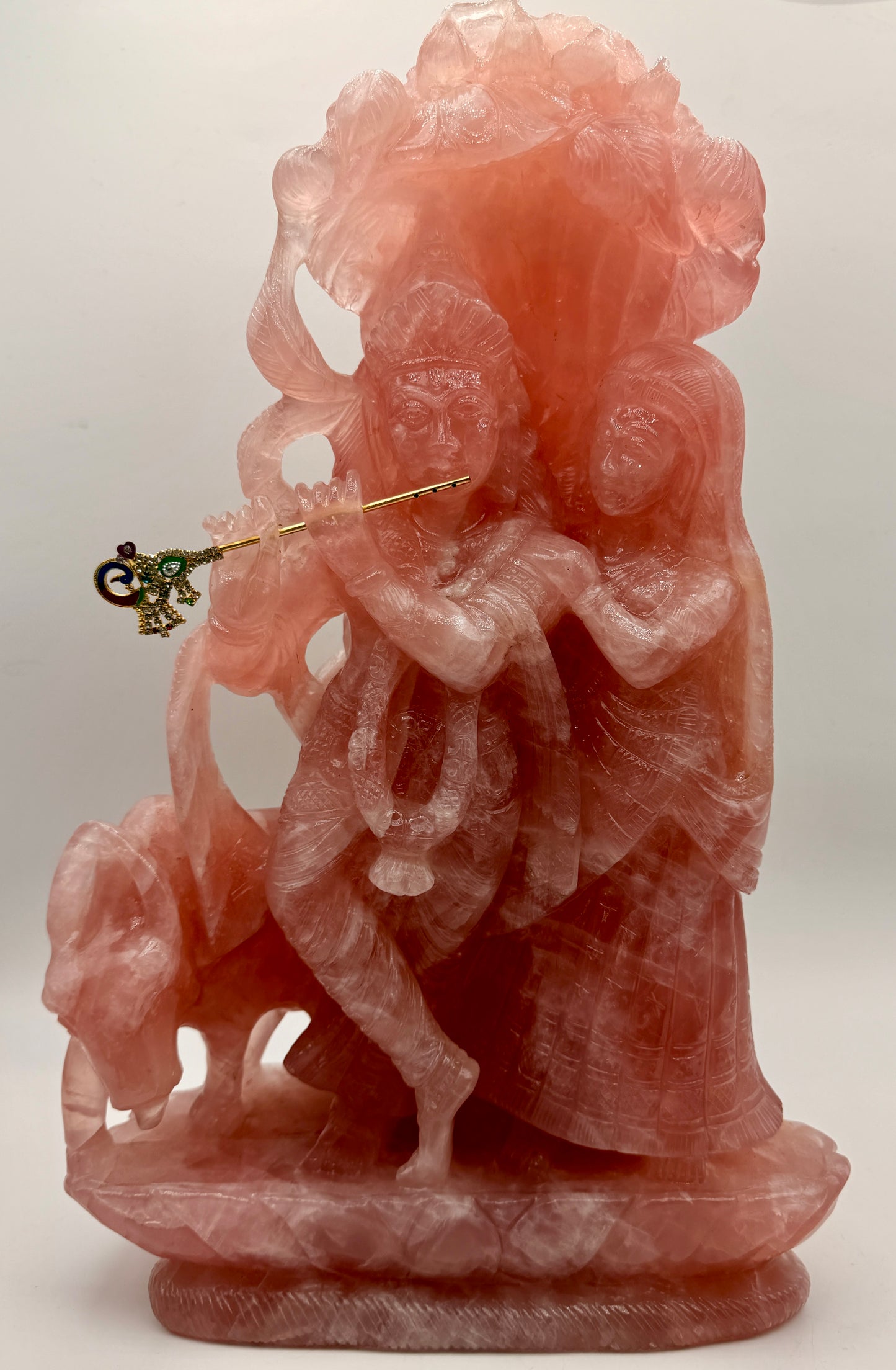 Rose Quartz Crystal carved Krishna and Radha Altar