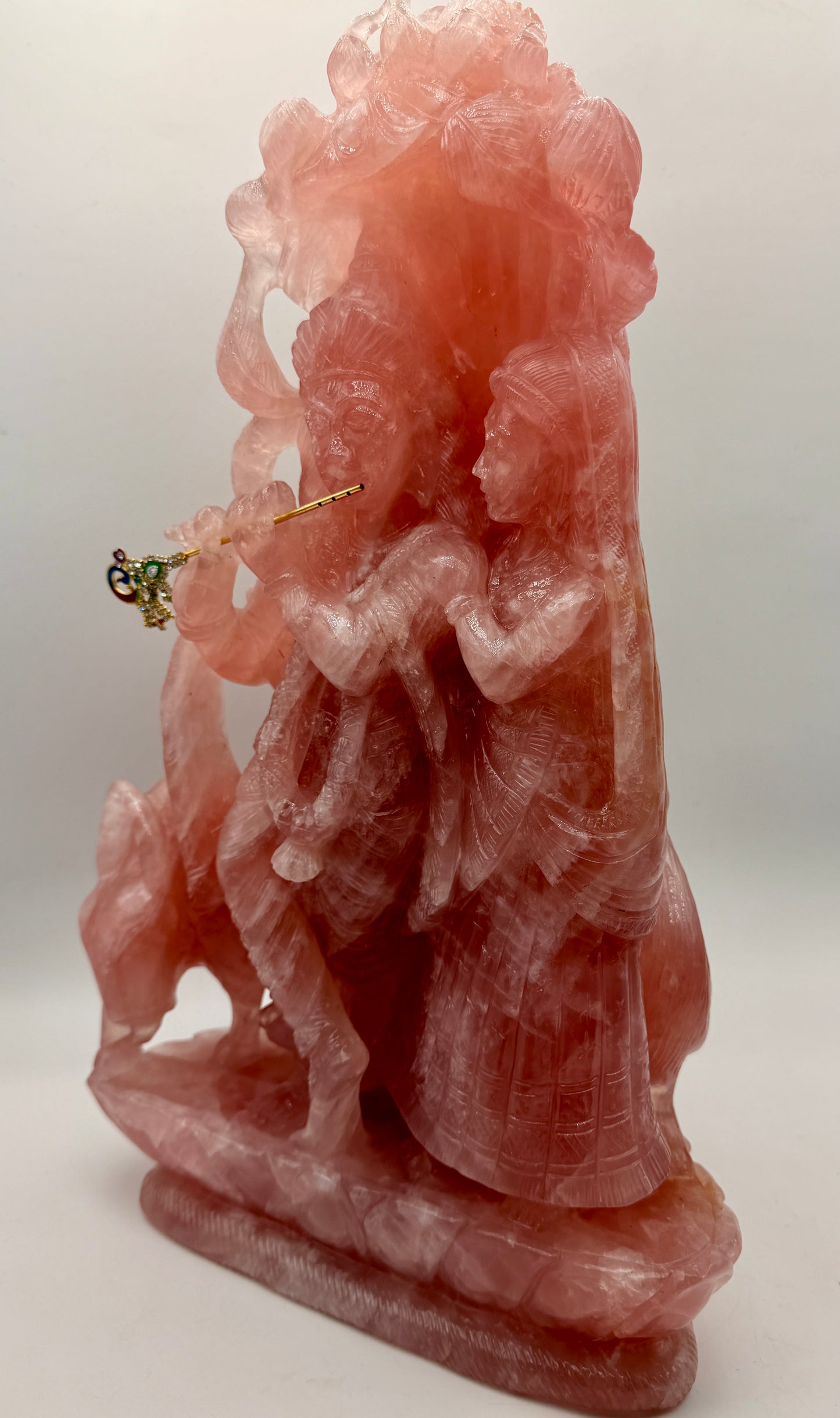 Rose Quartz Crystal carved Krishna and Radha Altar