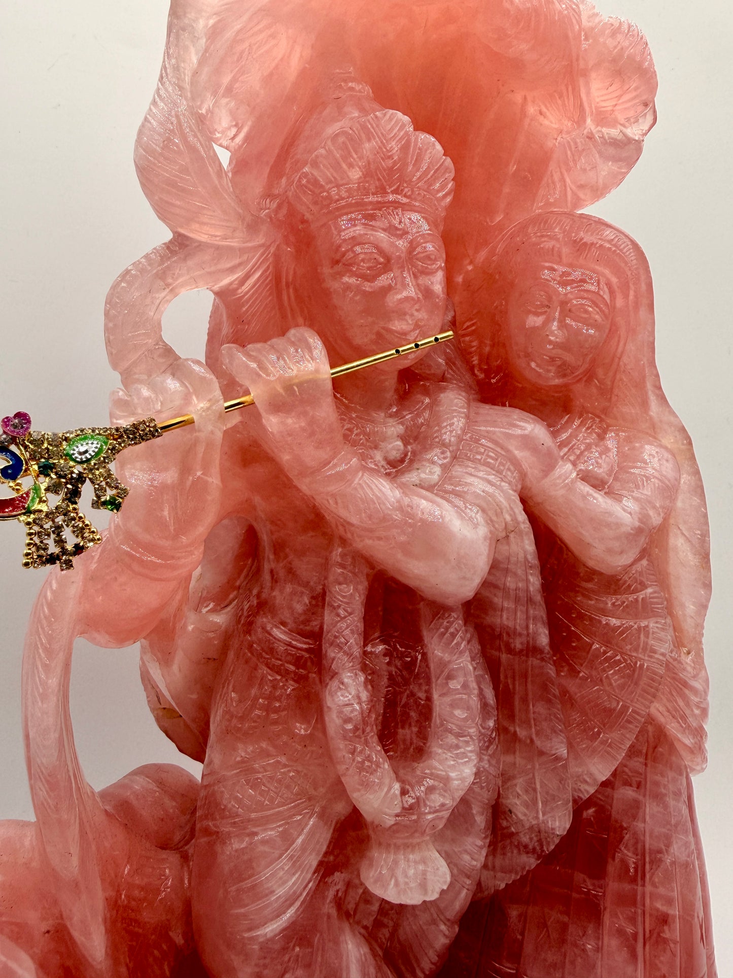 Rose Quartz Crystal carved Krishna and Radha Altar