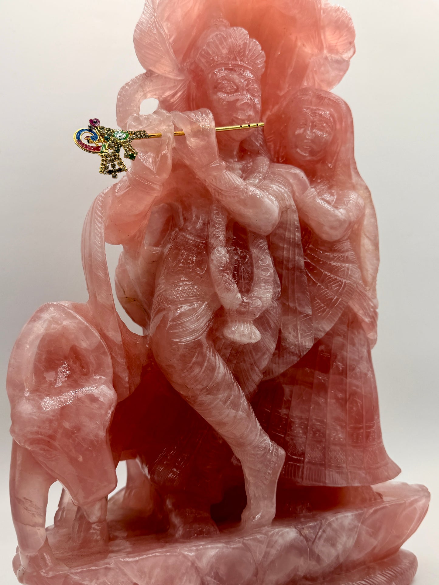 Rose Quartz Crystal carved Krishna and Radha Altar