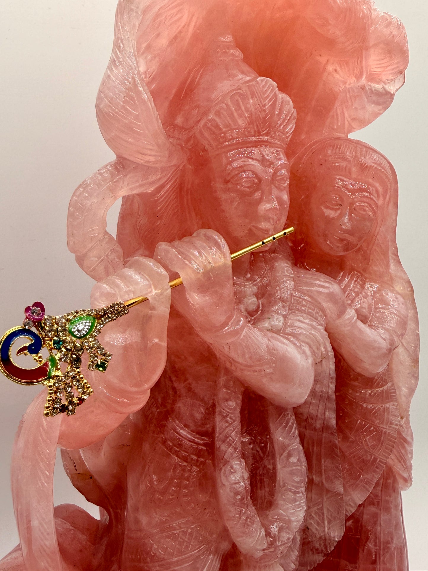 Rose Quartz Crystal carved Krishna and Radha Altar