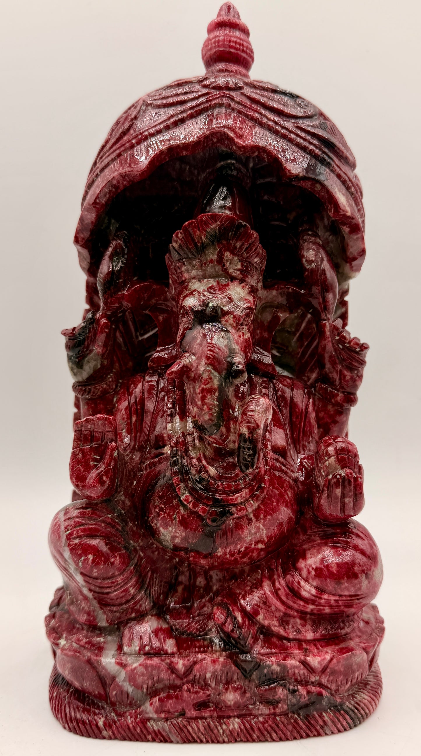 Thulite Crystal carved Temple of Ganesha Altar