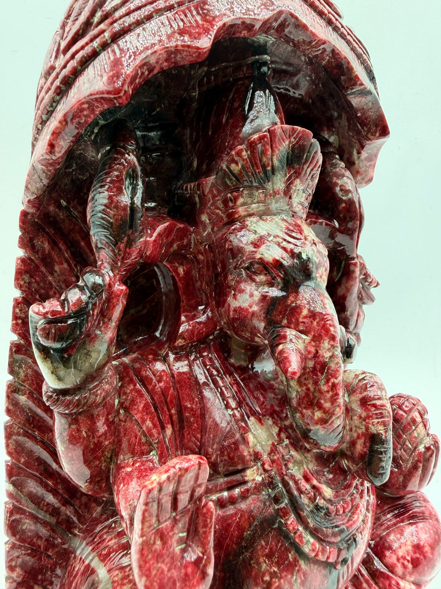 Thulite Crystal carved Temple of Ganesha Altar