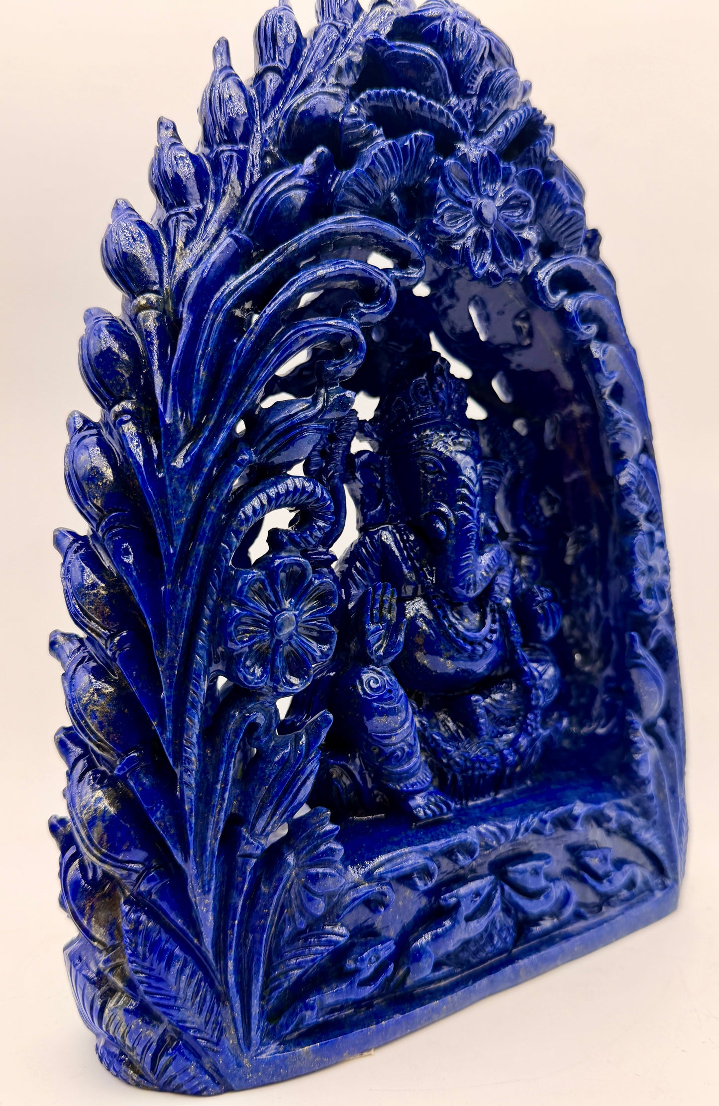 Lapis Crystal Carved Filagree Flower grove Ganesha Altar