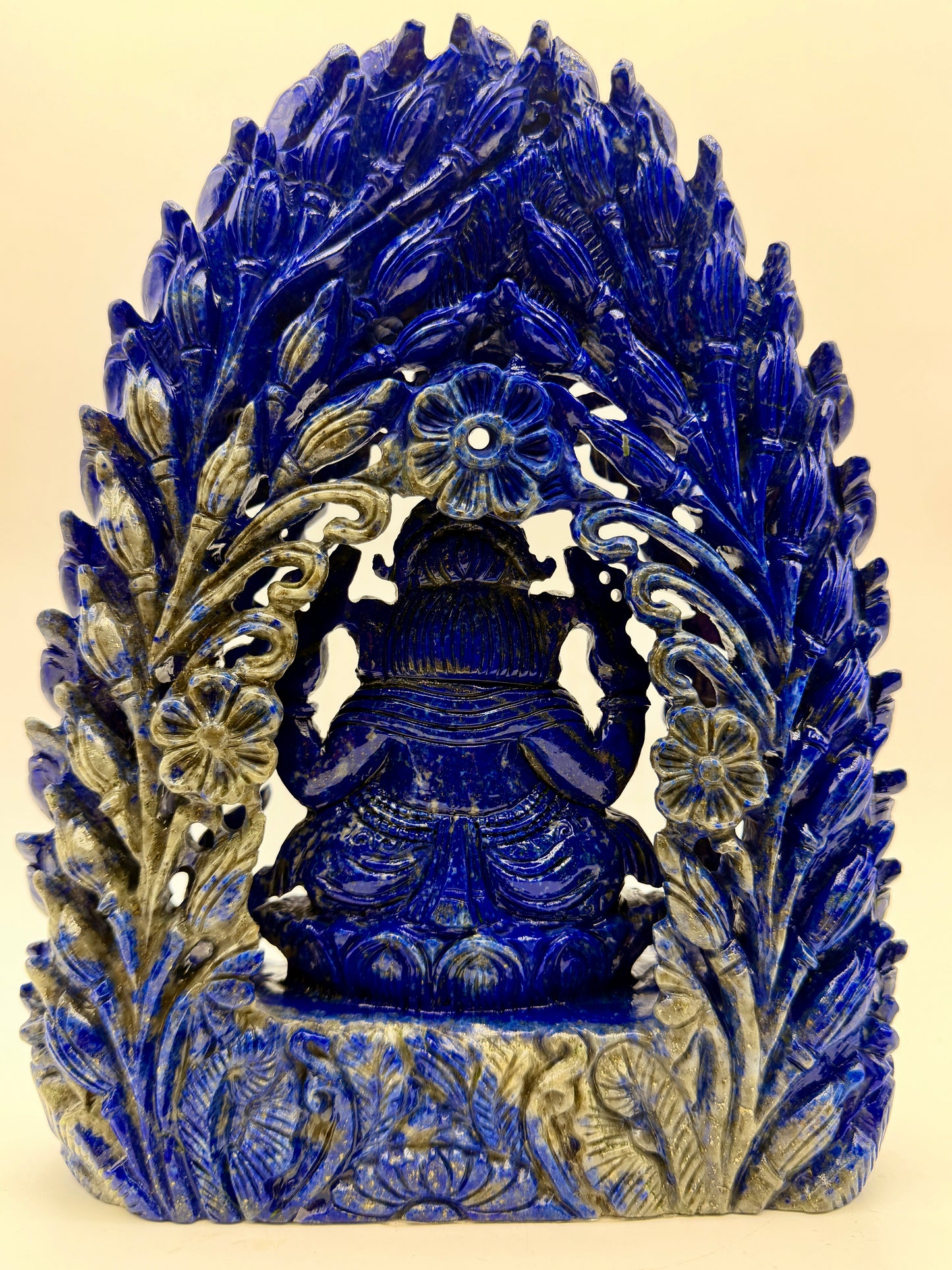 Lapis Crystal Carved Filagree Flower grove Ganesha Altar