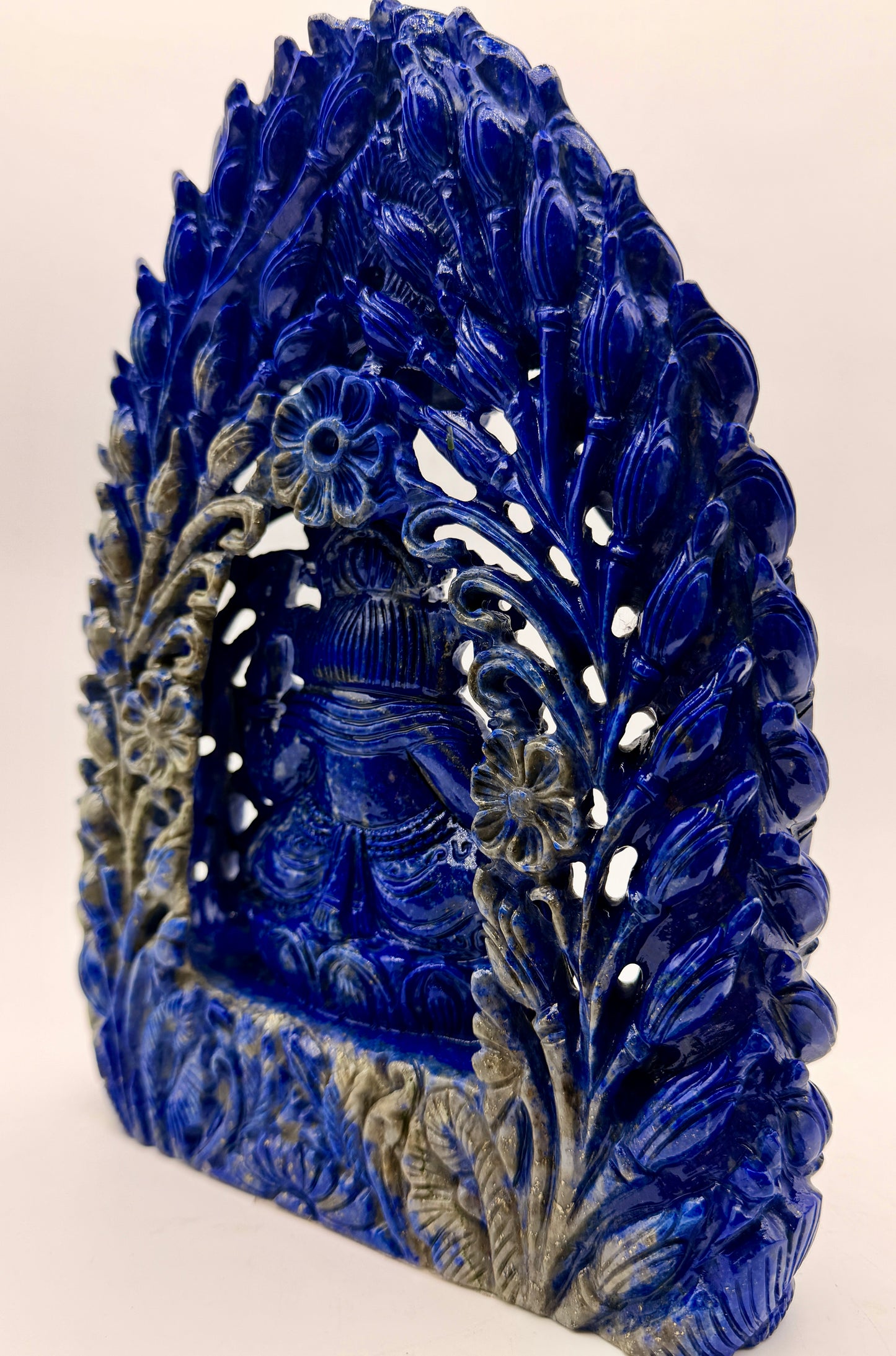 Lapis Crystal Carved Filagree Flower grove Ganesha Altar