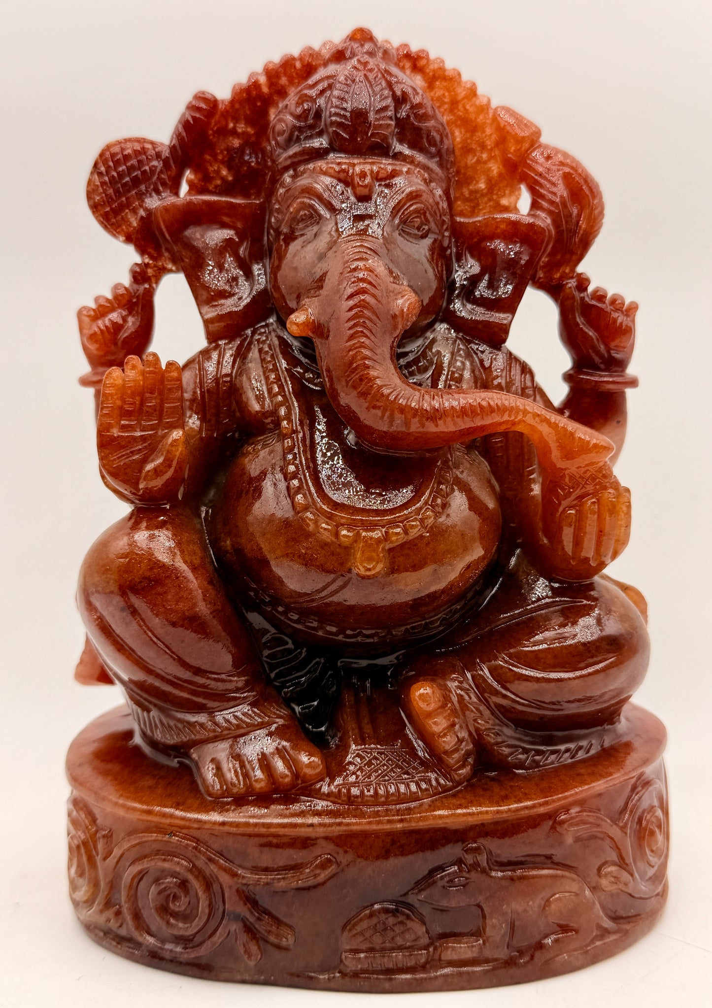 Red Azeztulite Quartz Crystal carved Ganesha Altar