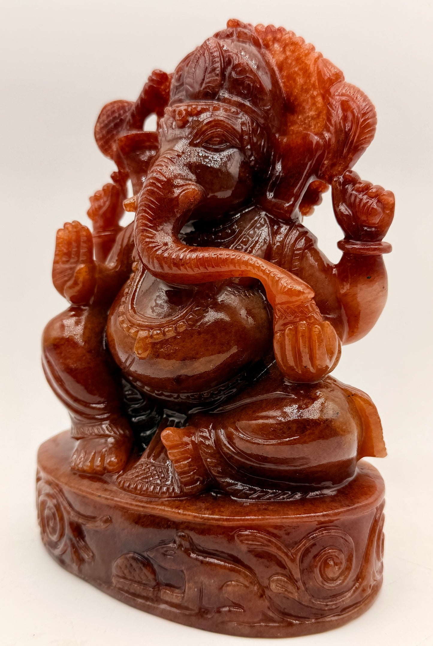 Red Azeztulite Quartz Crystal carved Ganesha Altar