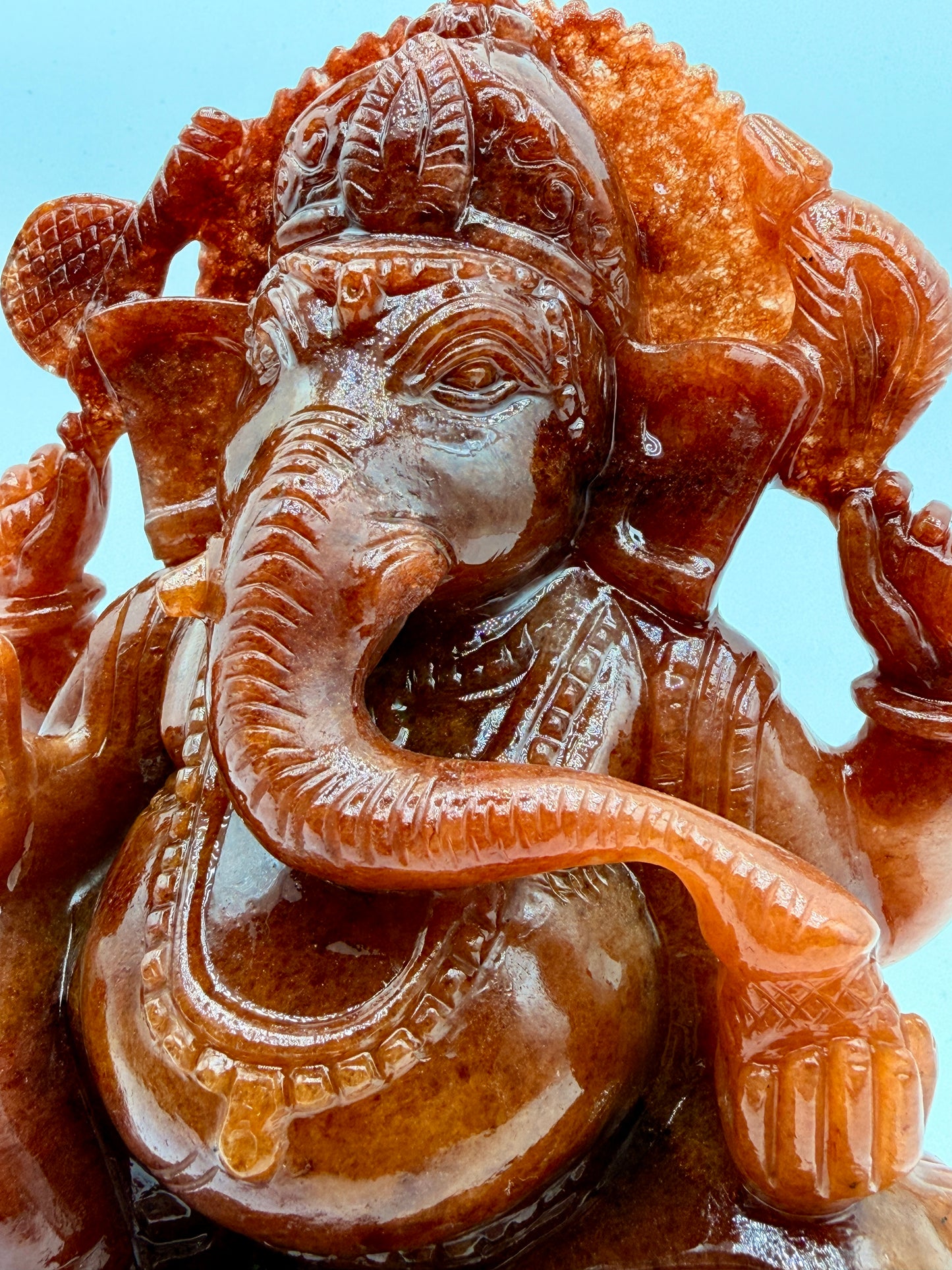 Red Azeztulite Quartz Crystal carved Ganesha Altar