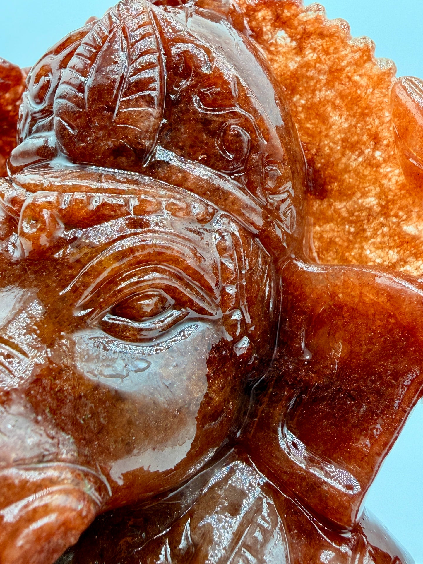 Red Azeztulite Quartz Crystal carved Ganesha Altar