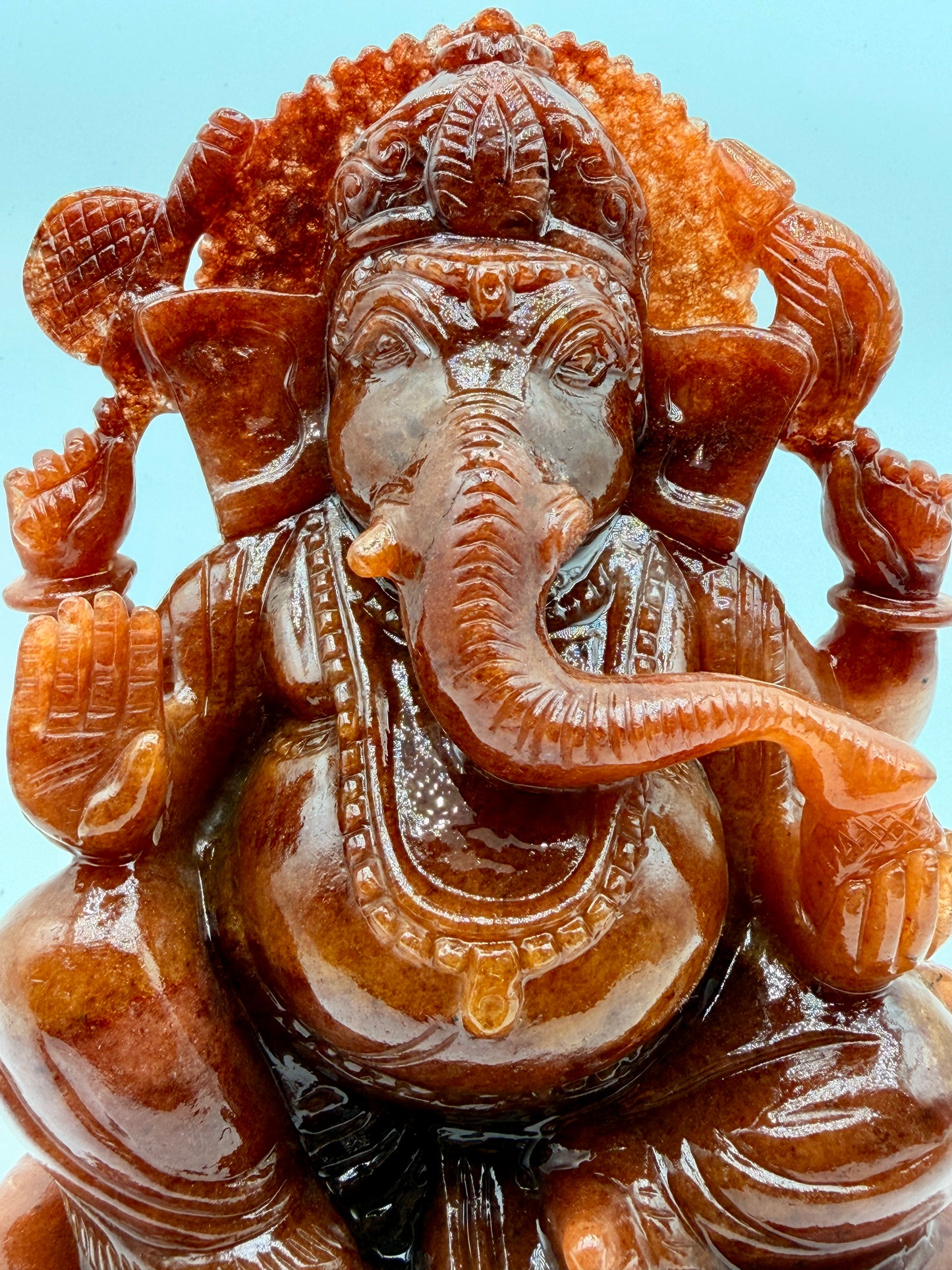 Red Azeztulite Quartz Crystal carved Ganesha Altar