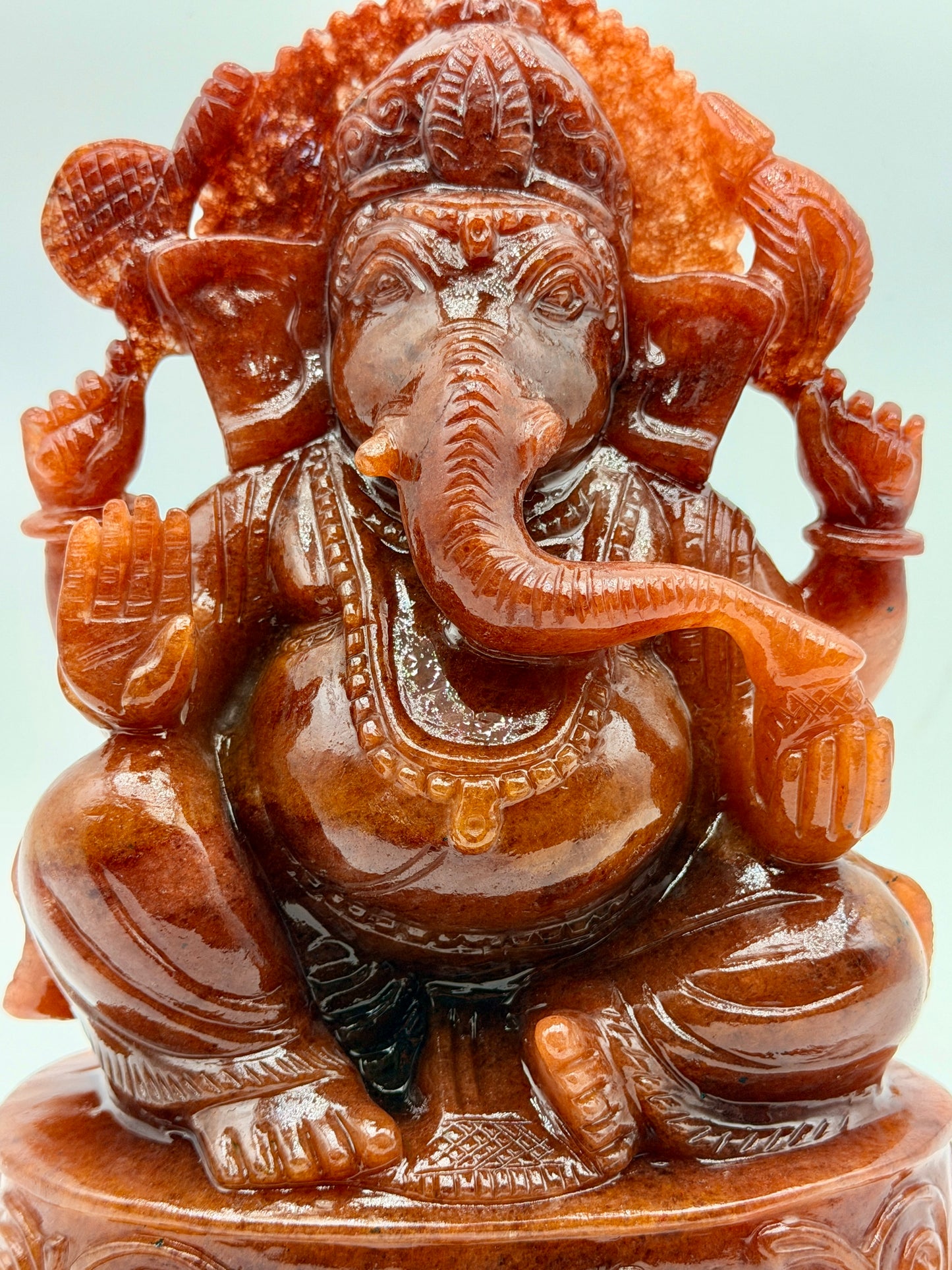 Red Azeztulite Quartz Crystal carved Ganesha Altar