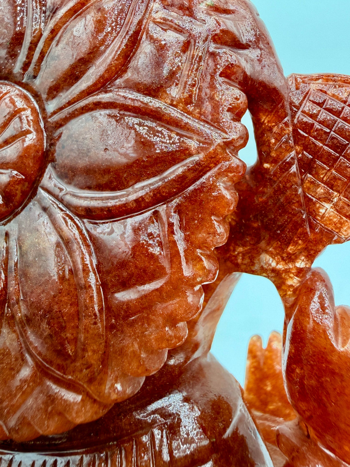 Red Azeztulite Quartz Crystal carved Ganesha Altar