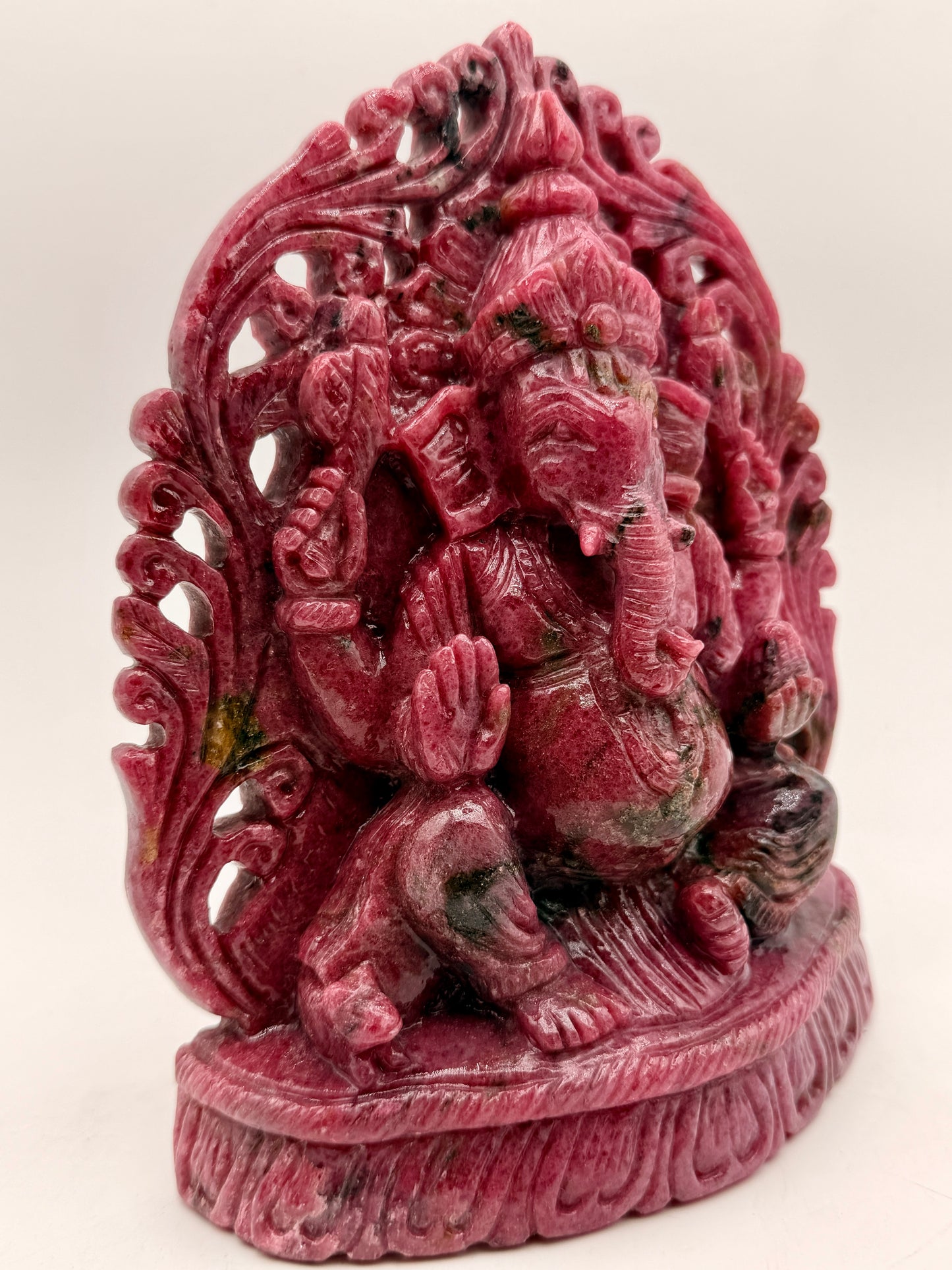 Rhodonite Crystal carved Filagree Ganesha Altar