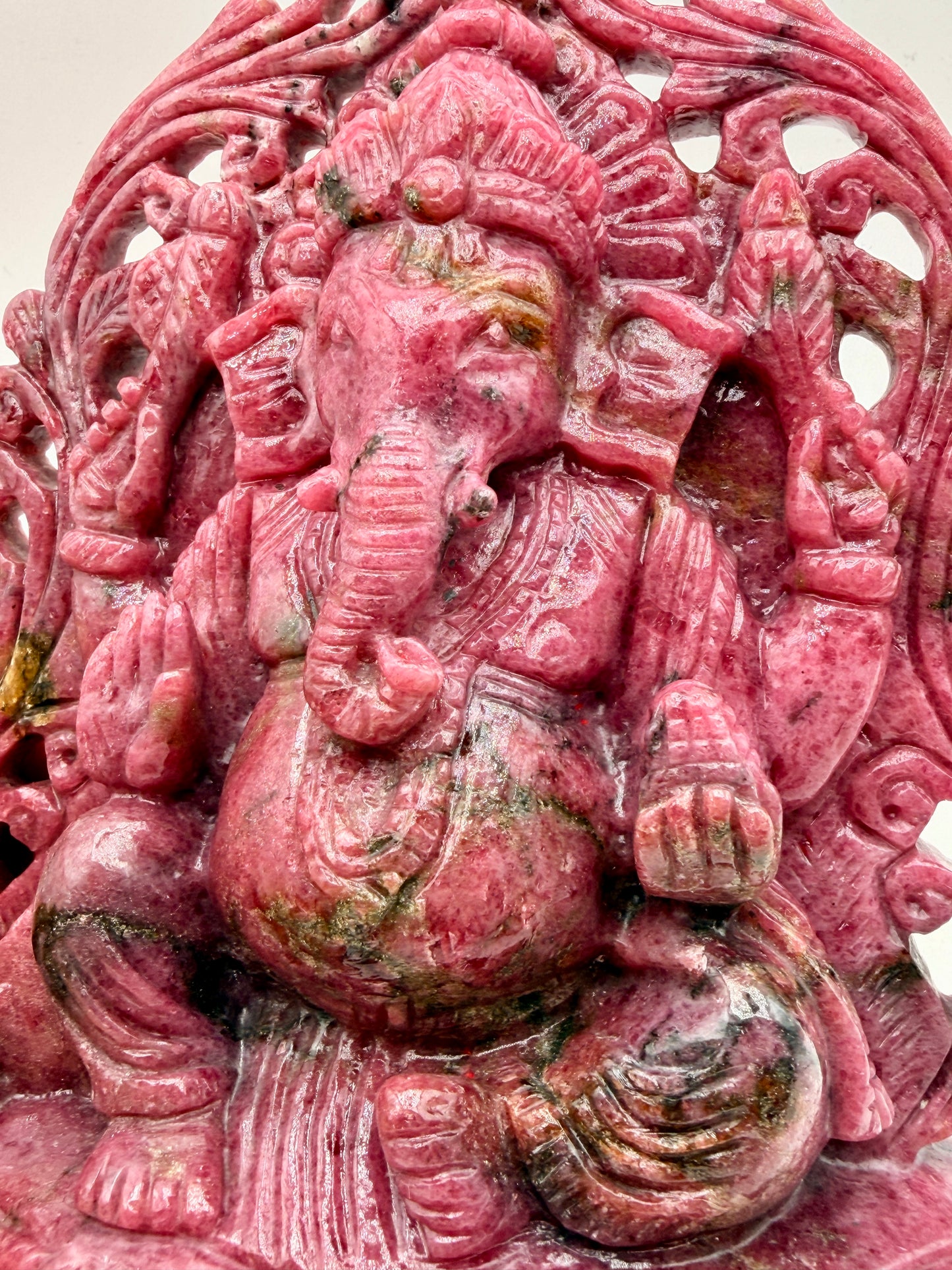 Rhodonite Crystal carved Filagree Ganesha Altar