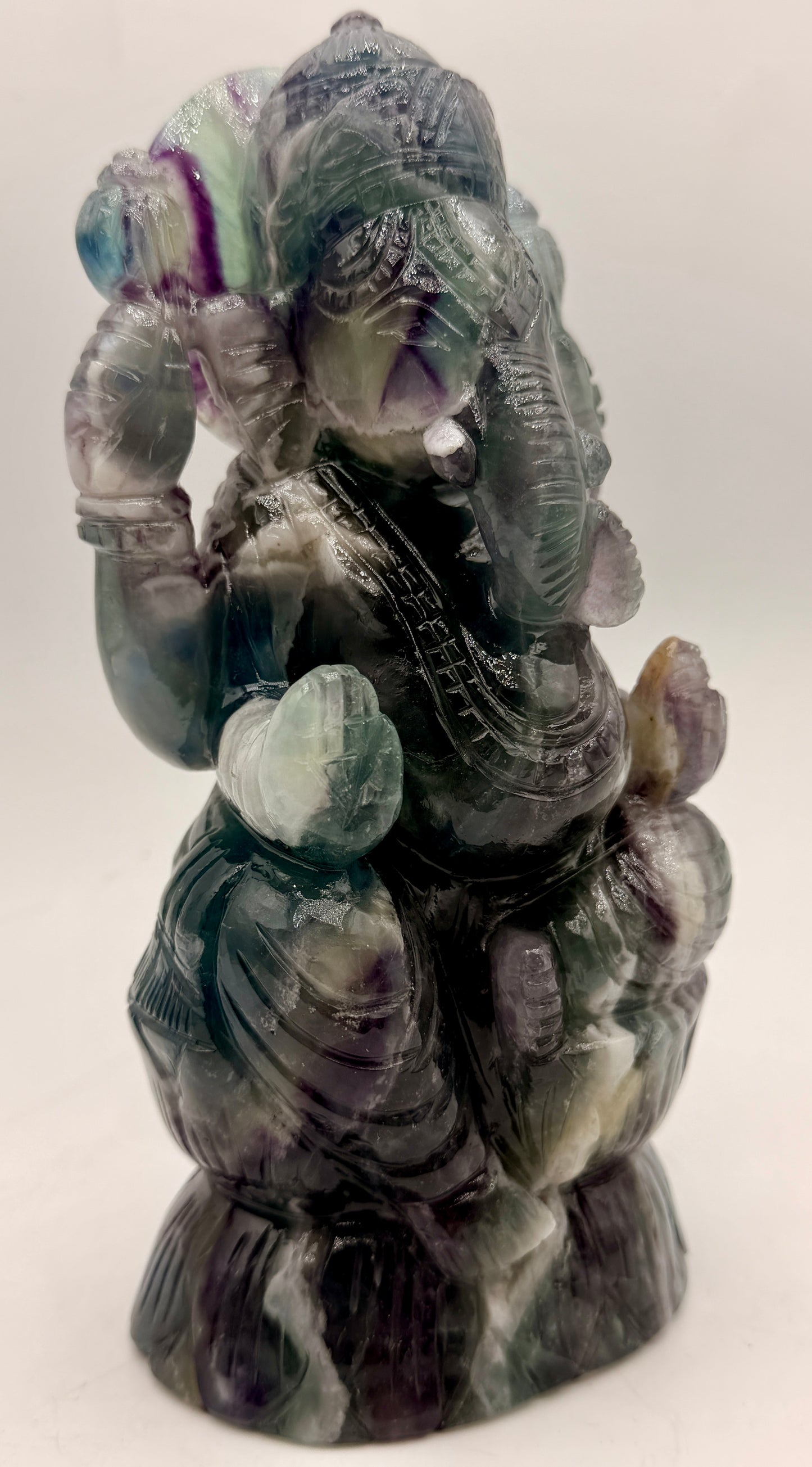 Rainbow Fluorite Crystal carved Ganesha Altar