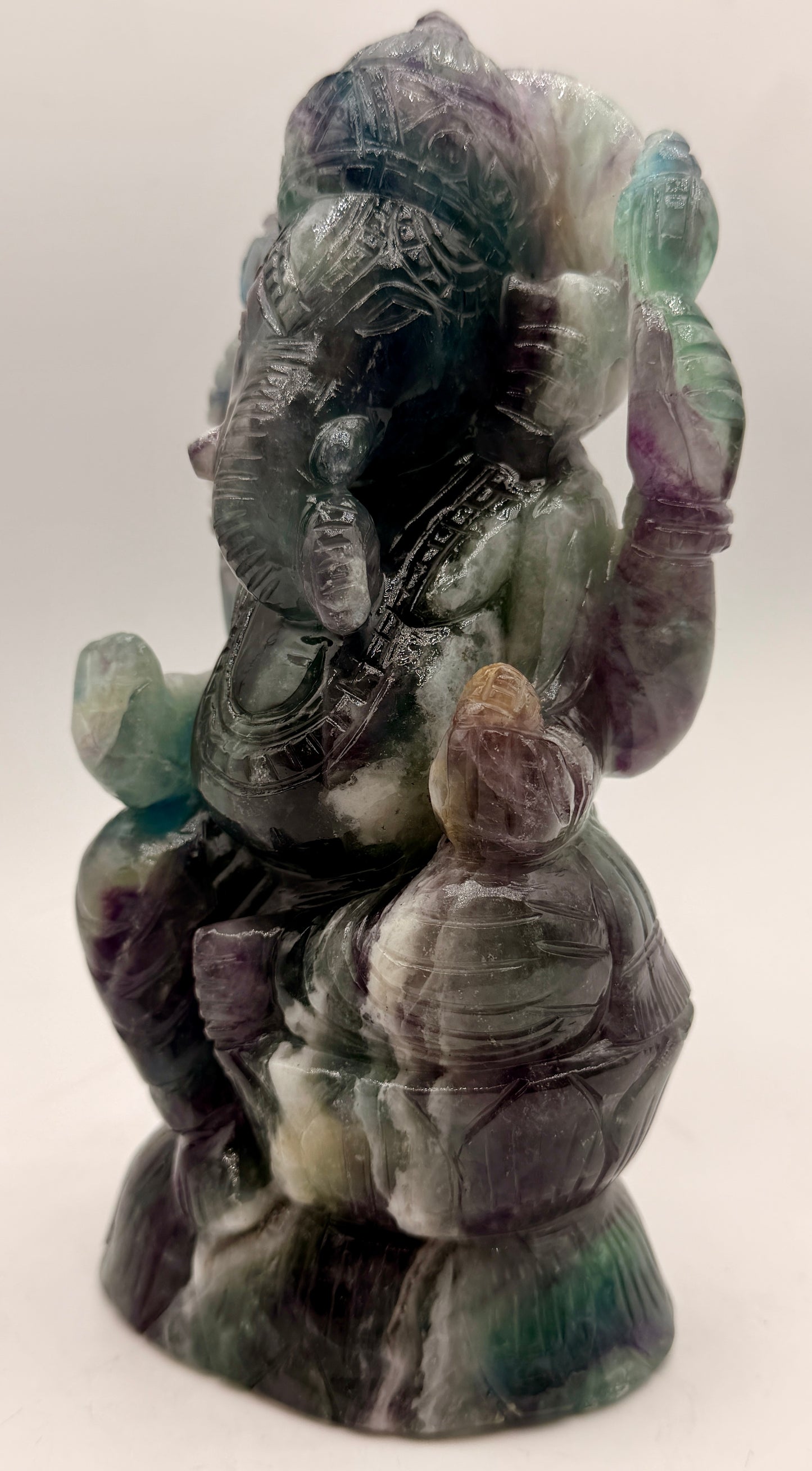 Rainbow Fluorite Crystal carved Ganesha Altar