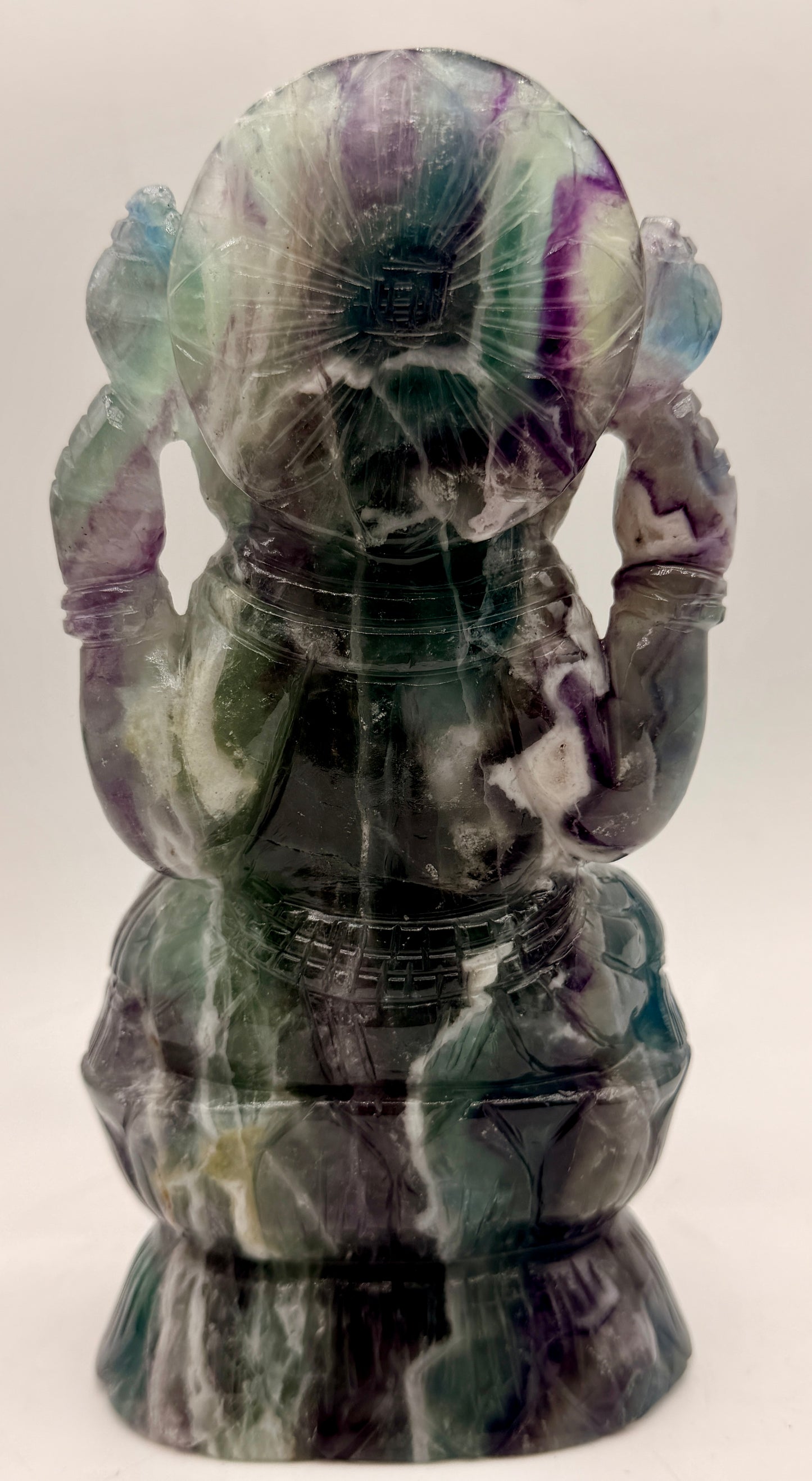 Rainbow Fluorite Crystal carved Ganesha Altar