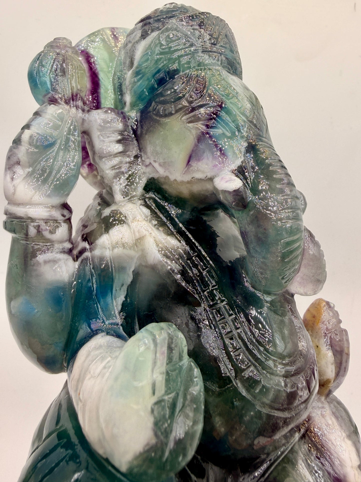 Rainbow Fluorite Crystal carved Ganesha Altar