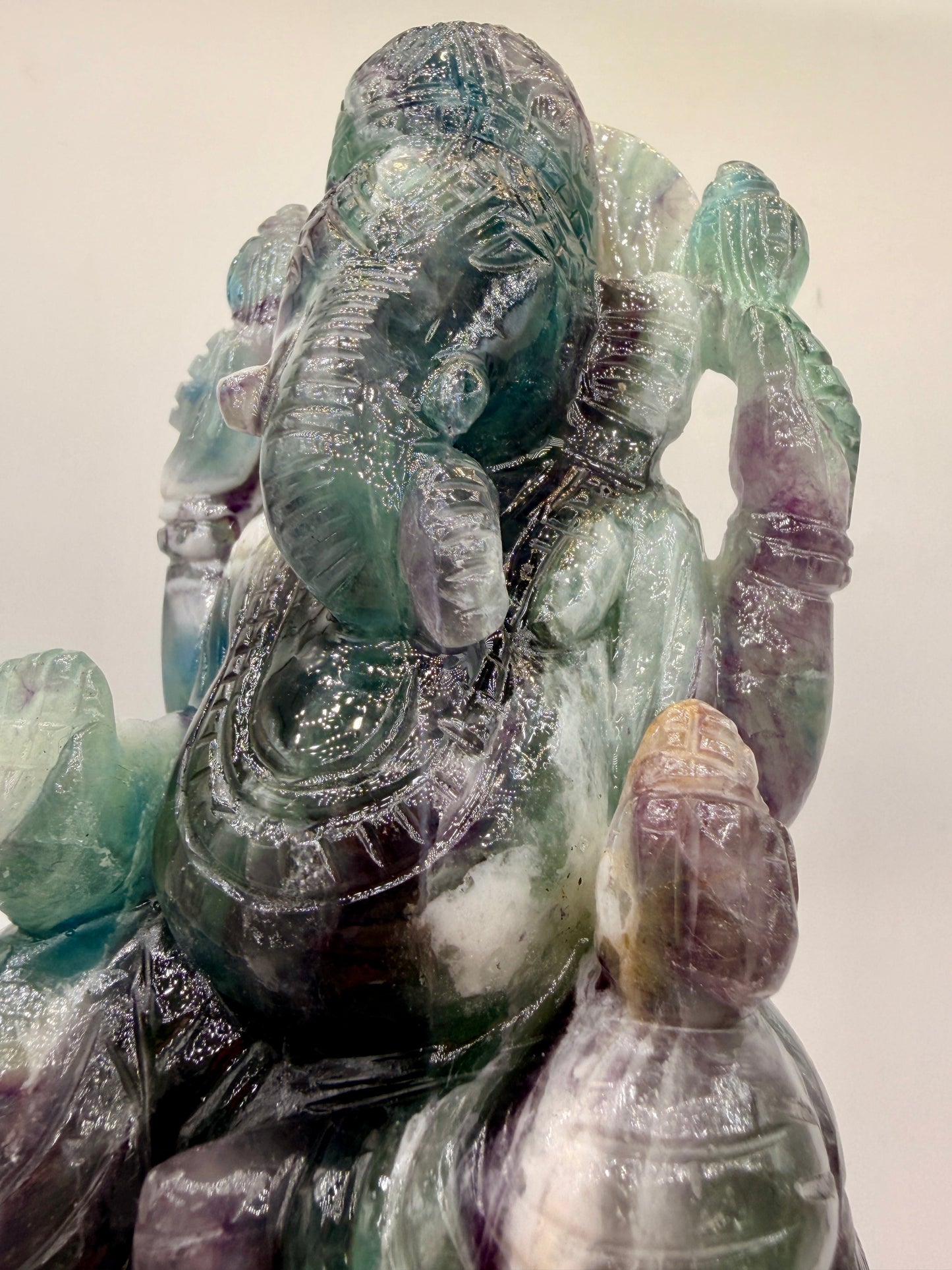 Rainbow Fluorite Crystal carved Ganesha Altar