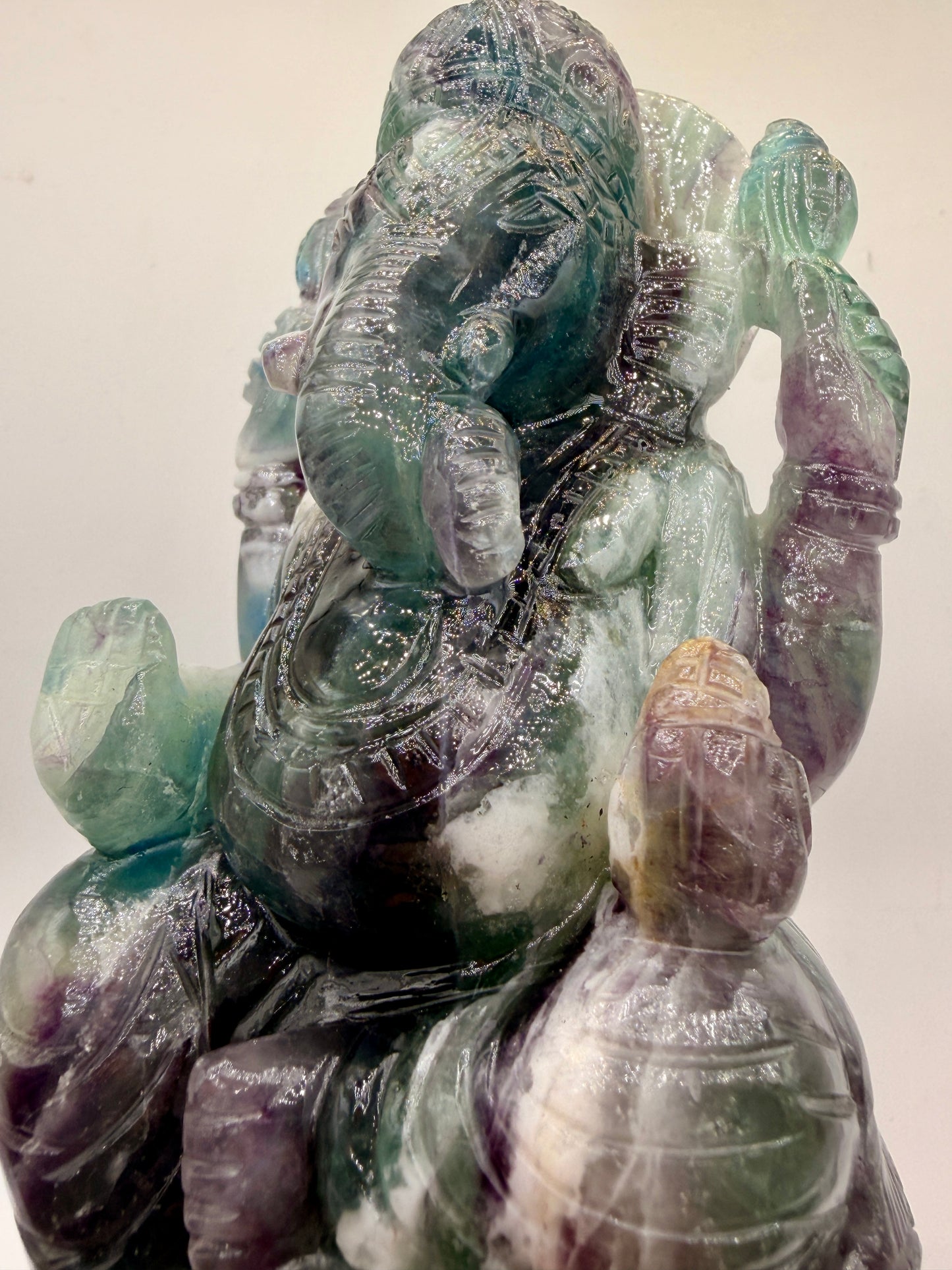Rainbow Fluorite Crystal carved Ganesha Altar