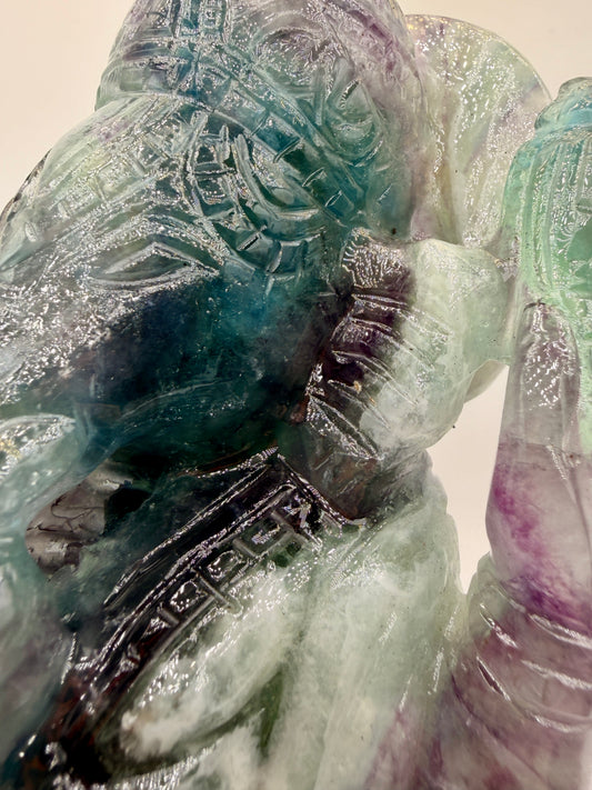 Rainbow Fluorite Crystal Ganesha Statue – Hand Carved Altar