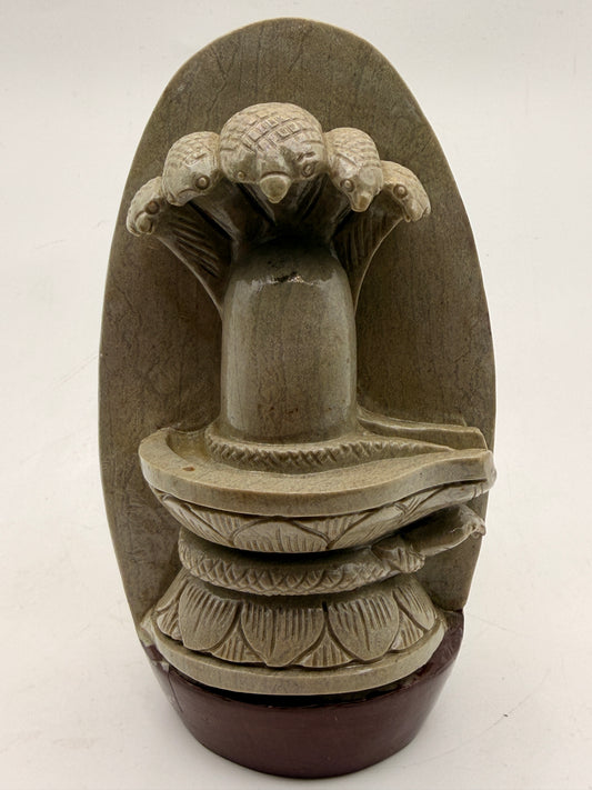 Narmada Shiva Lingam Stone with Five Cobras – Offering Altar