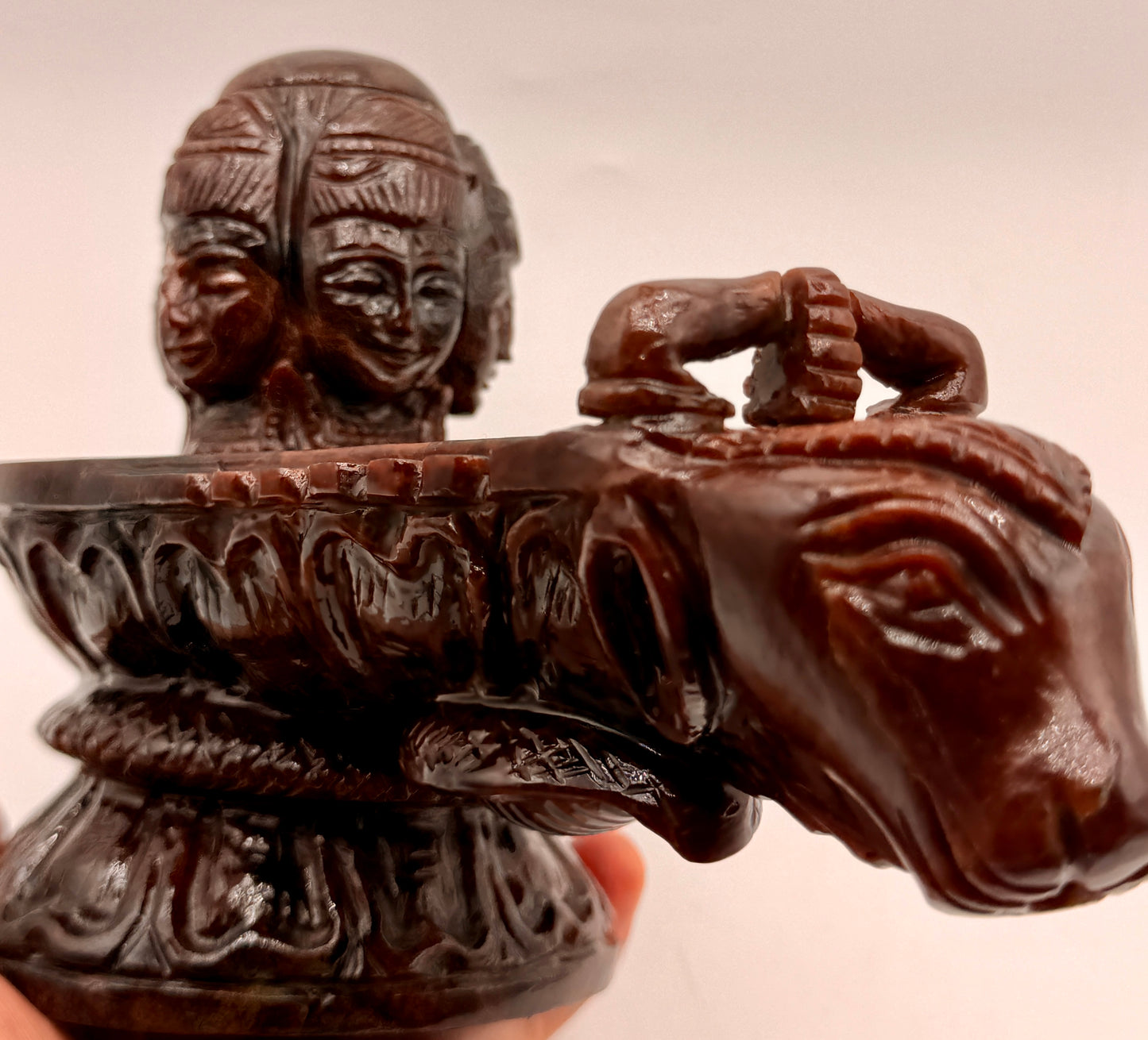 Red Garnet Crystal Carved Shivling with Nandi Offering Altar