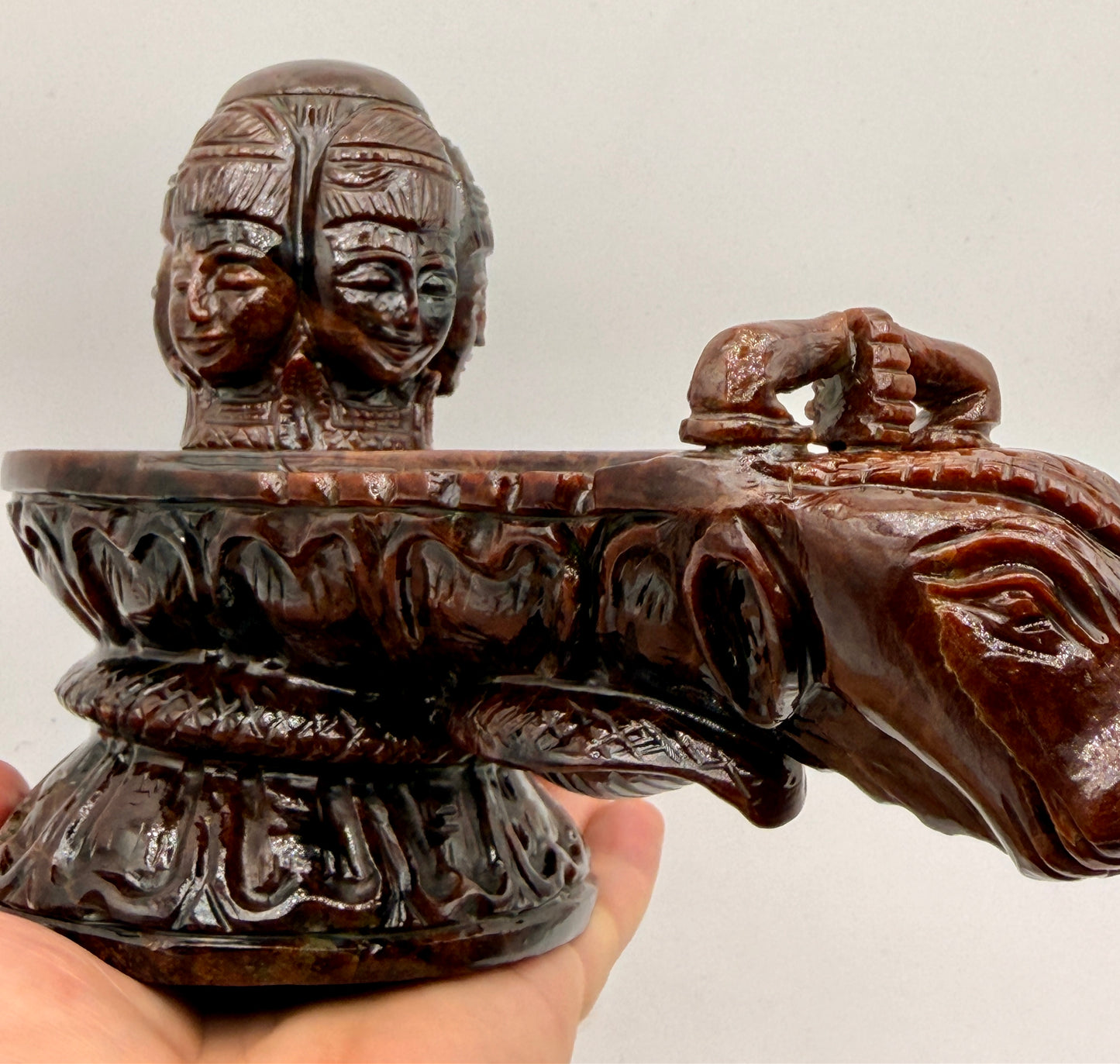 Red Garnet Crystal Carved Shivling with Nandi Offering Altar