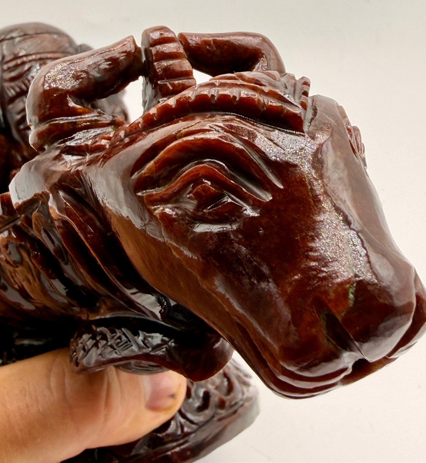 Red Garnet Crystal Carved Shivling with Nandi Offering Altar