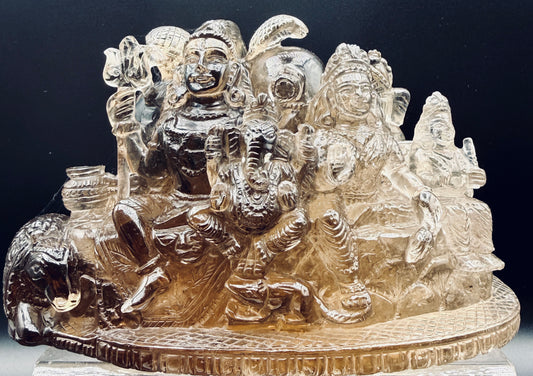 Smoky Quartz Shiva, Parvati & Ganesha Family Statue – Crystal Altar