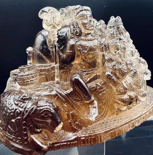 Smoky Quartz Shiva, Parvati & Ganesha Family Statue – Crystal Altar