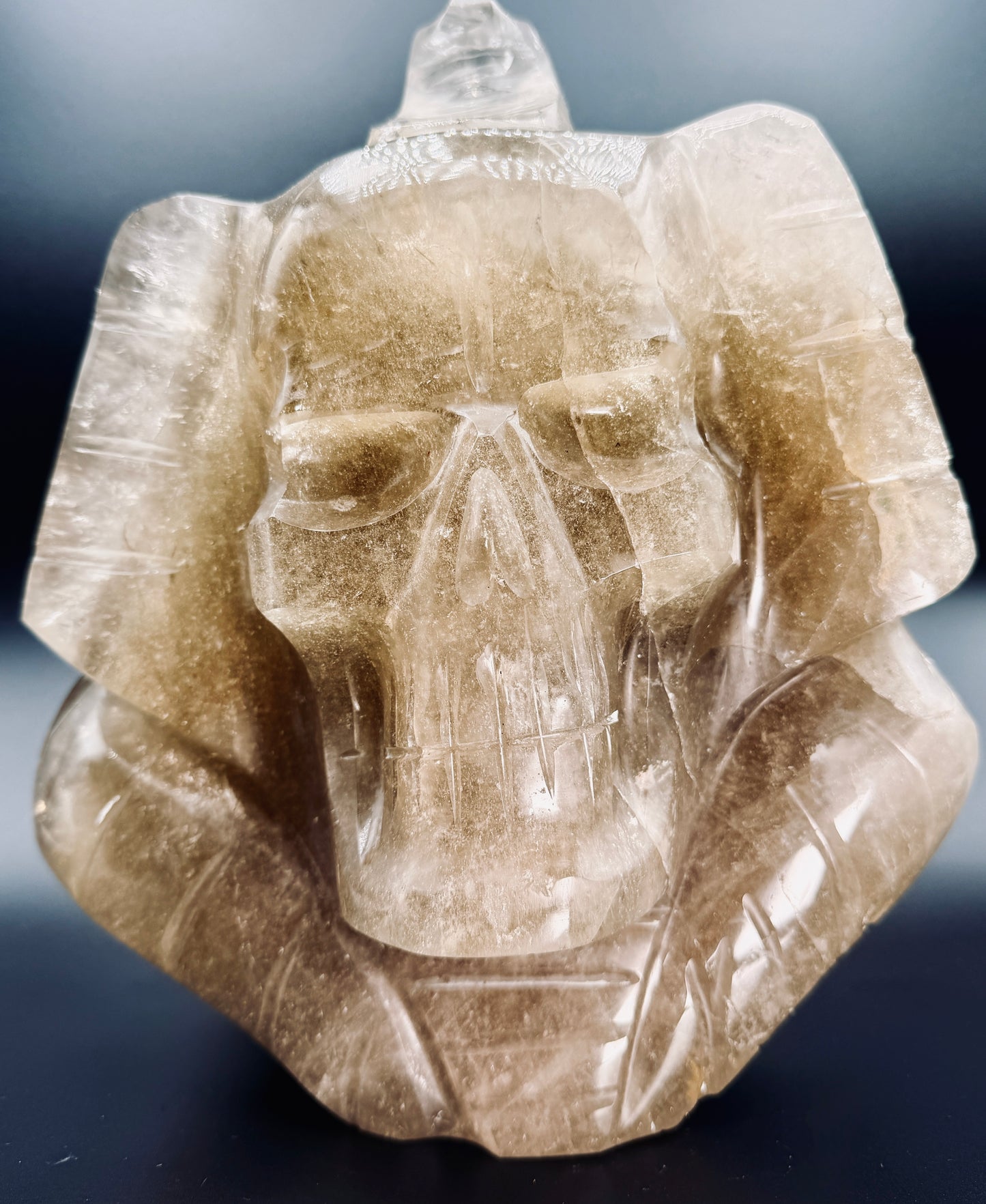 Gold Rutile in Citrine Crystal Pharaoh Skull – Egyptian Altar Statue