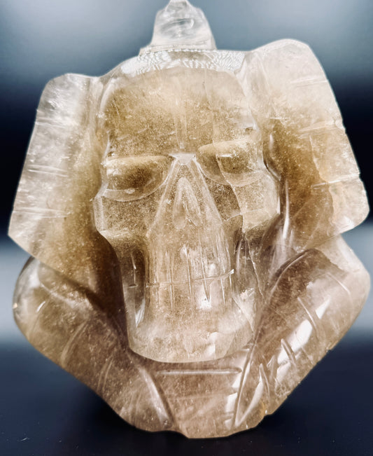 Gold Rutile in Citrine Crystal Pharaoh Skull – Egyptian Altar Statue