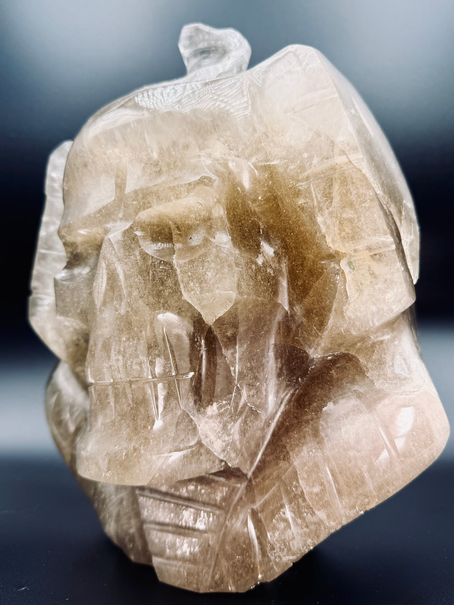 Gold Rutile in Citrine Crystal Pharaoh Skull – Egyptian Altar Statue