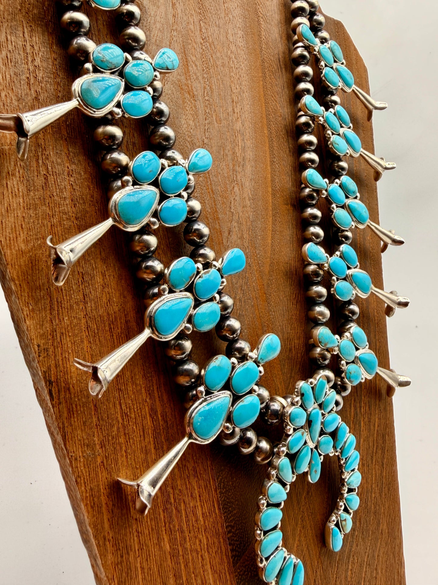 Sleeping Beauty Turquoise Sterling Silver Squash Blossom Necklace