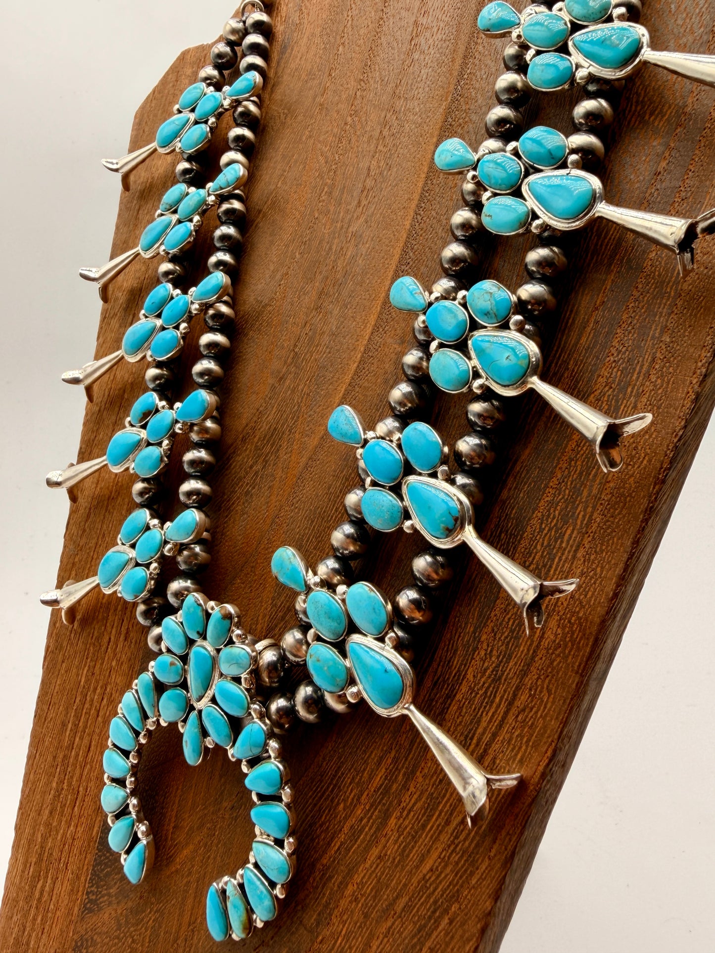 Sleeping Beauty Turquoise Sterling Silver Squash Blossom Necklace