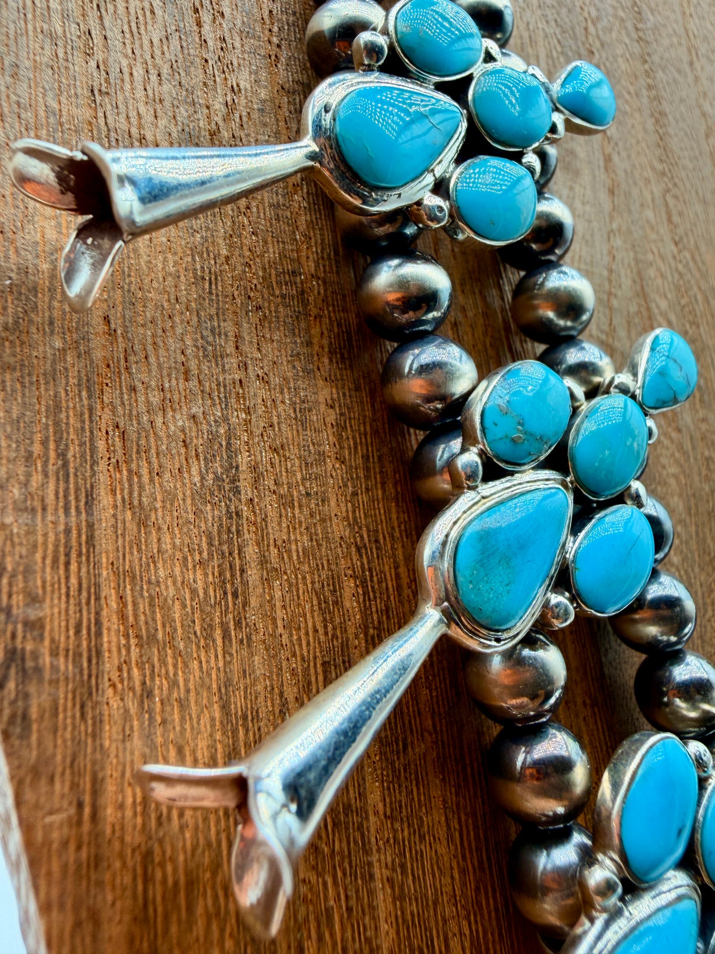 Sleeping Beauty Turquoise Sterling Silver Squash Blossom Necklace