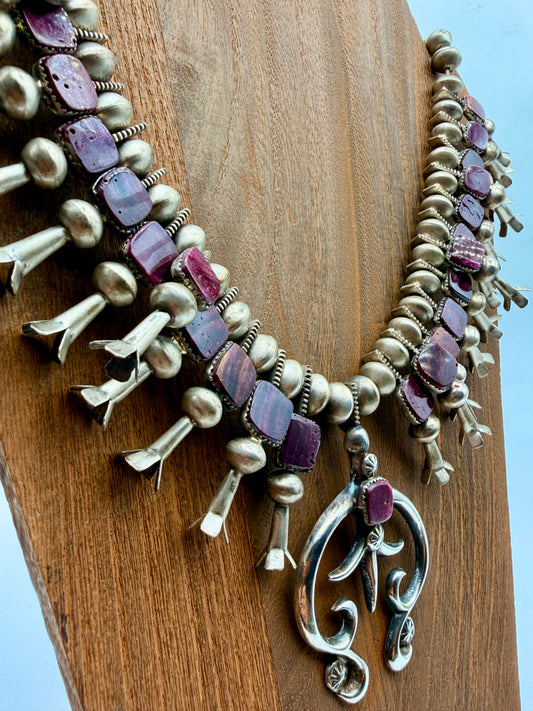 Selina Warner Spiny Oyster Sterling Silver Squash Blossom Necklace & Matching Earrings