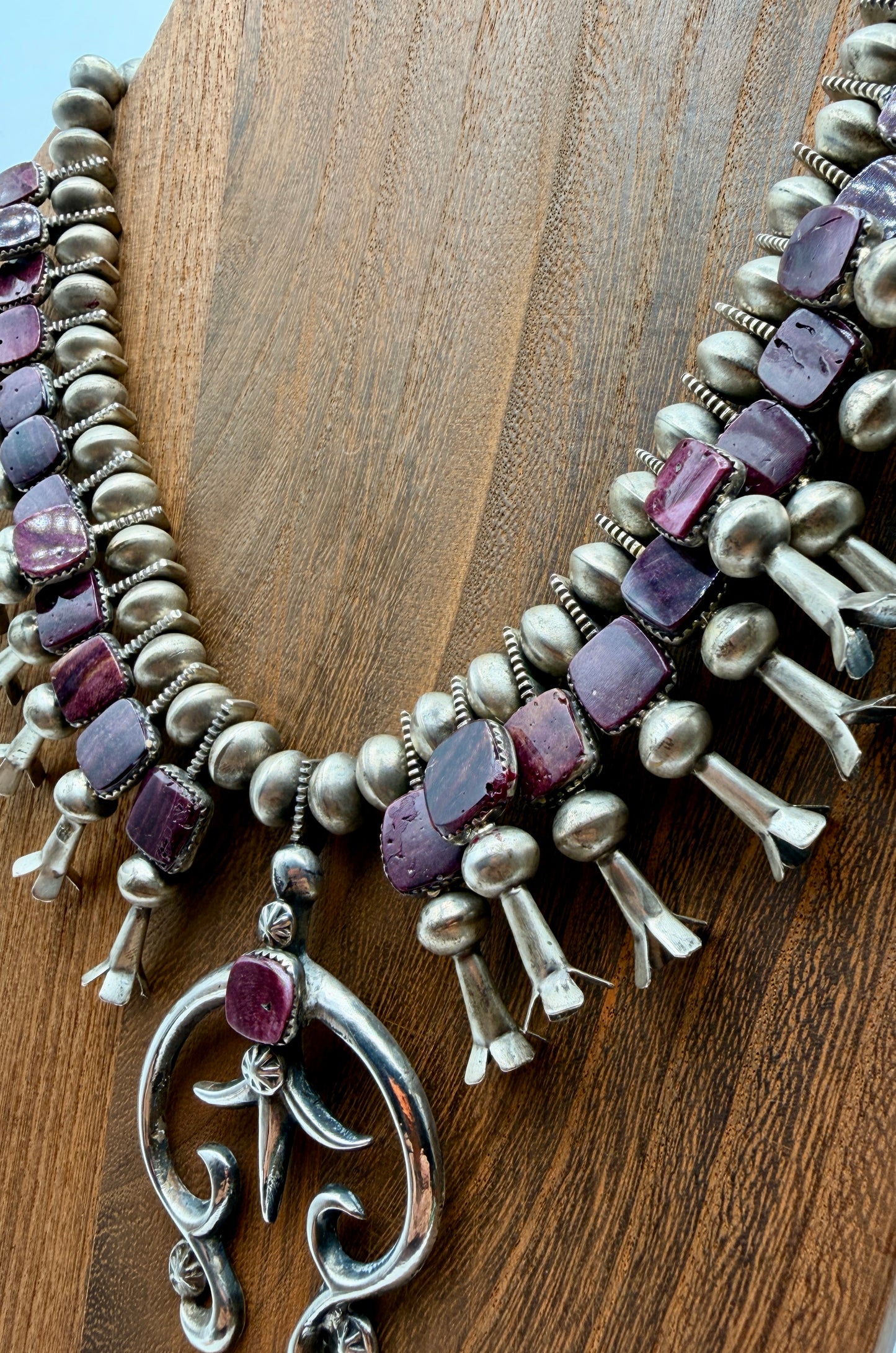 Selina Warner Spiny Oyster Sterling Silver Squash Blossom Necklace & Matching Earrings