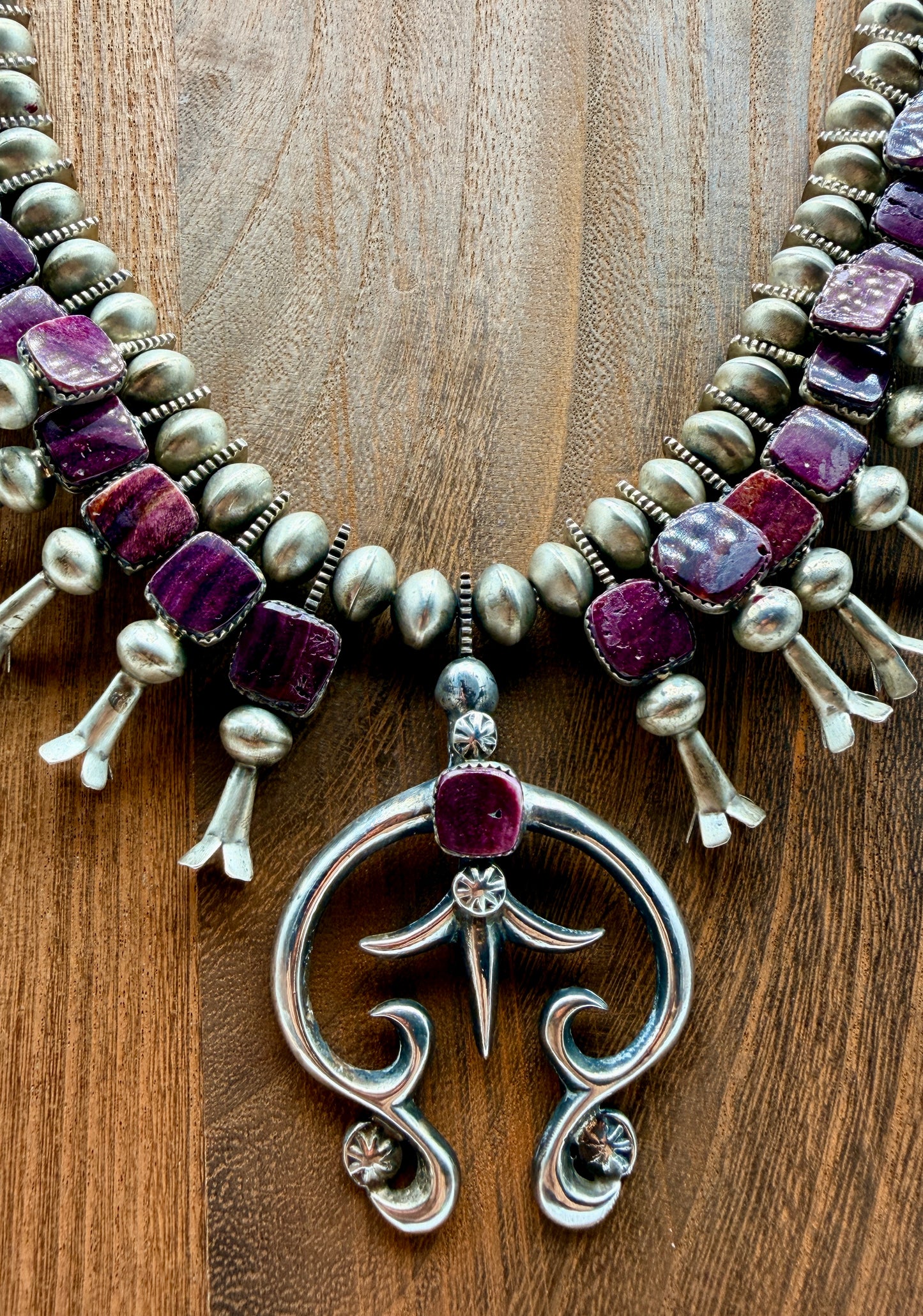 Selina Warner Spiny Oyster Sterling Silver Squash Blossom Necklace & Matching Earrings