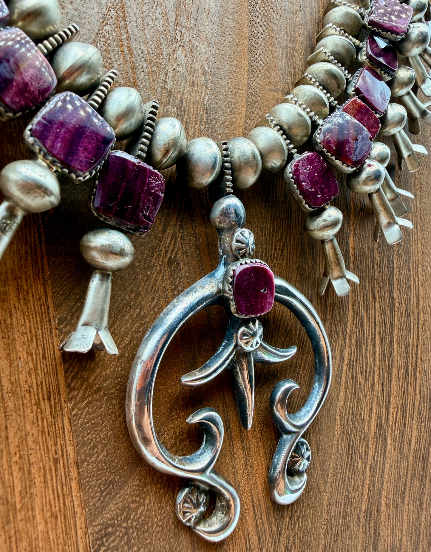 Selina Warner Spiny Oyster Sterling Silver Squash Blossom Necklace & Matching Earrings