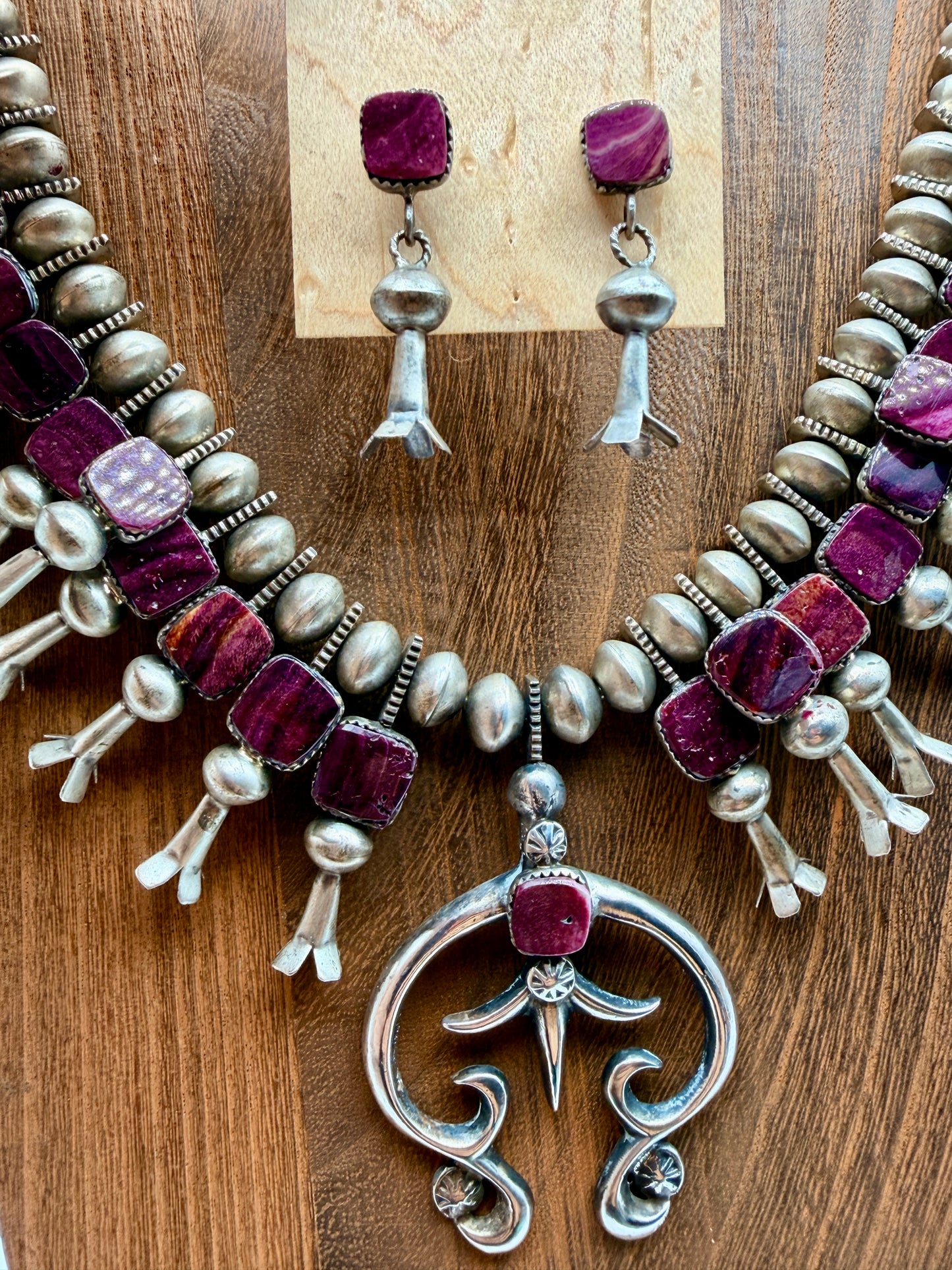 Selina Warner Spiny Oyster Sterling Silver Squash Blossom Necklace & Matching Earrings
